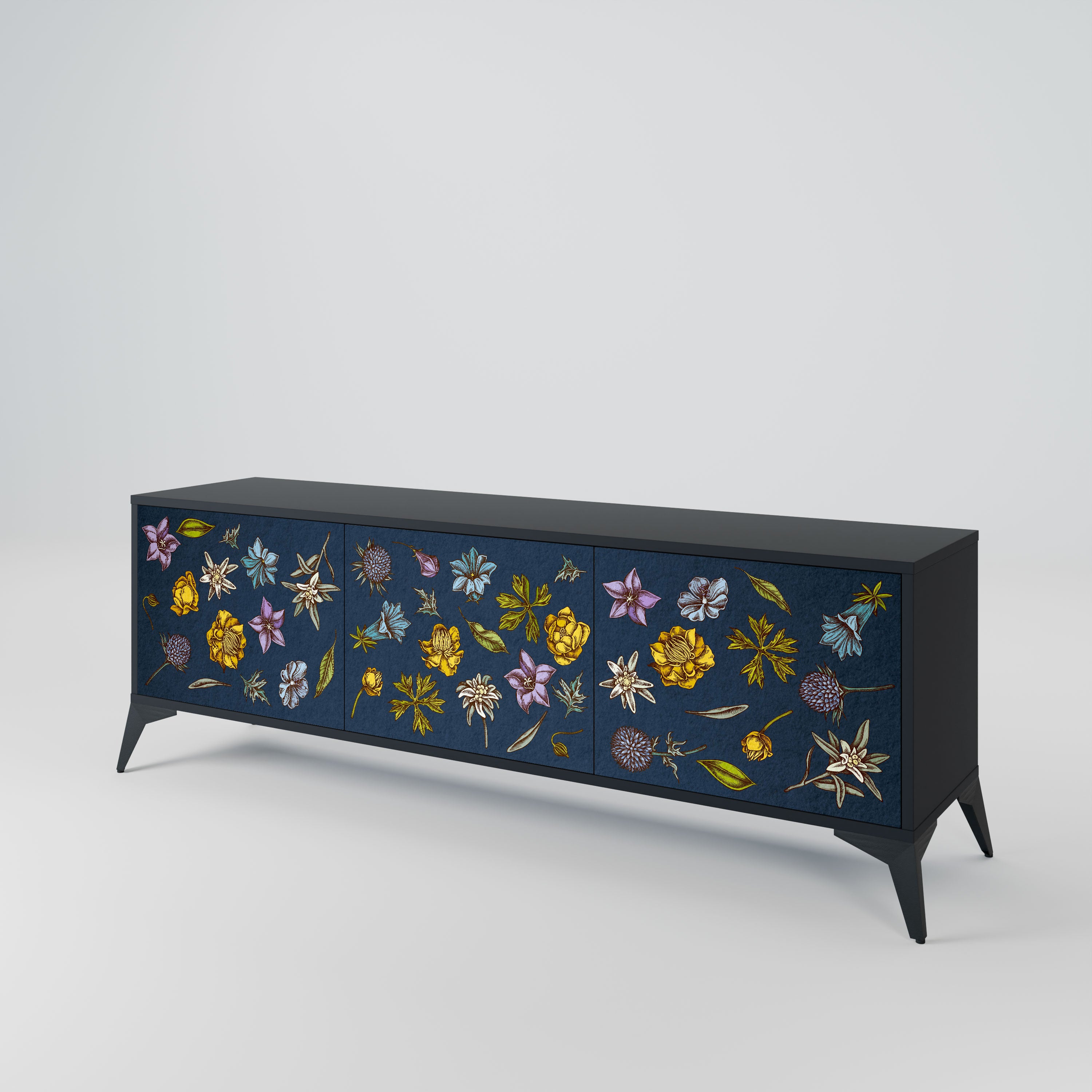 FLOWERS ON NAVY BLUE Szafka RTV 3-drzwiowa korpus Czarny