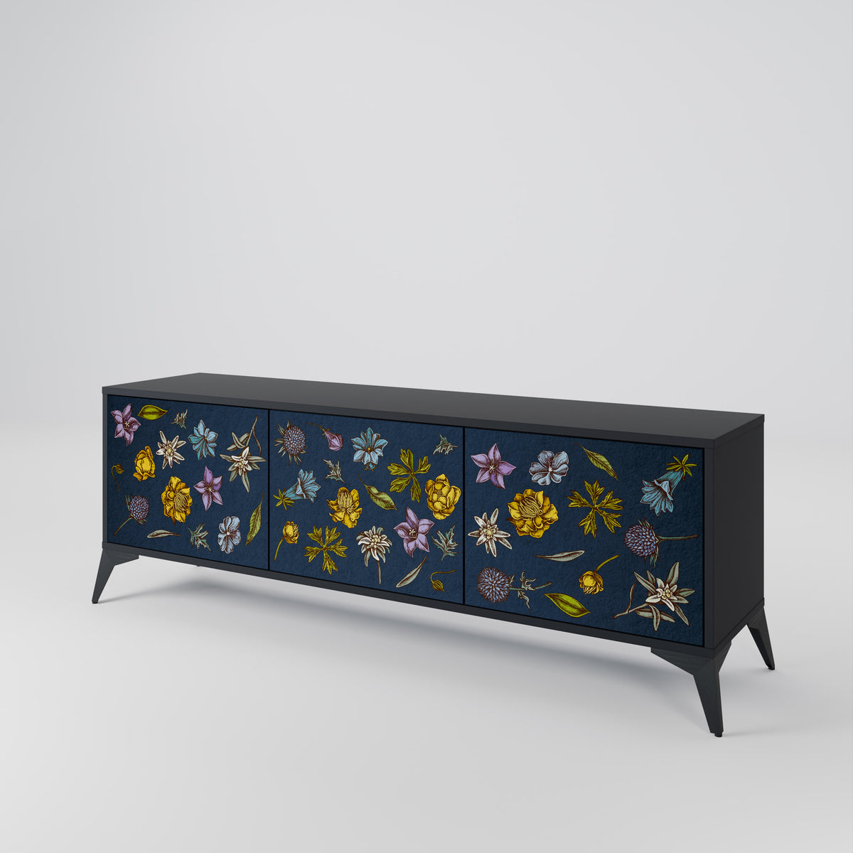 FLOWERS ON NAVY BLUE Έπιπλο τηλεόρασης 3-θυρών