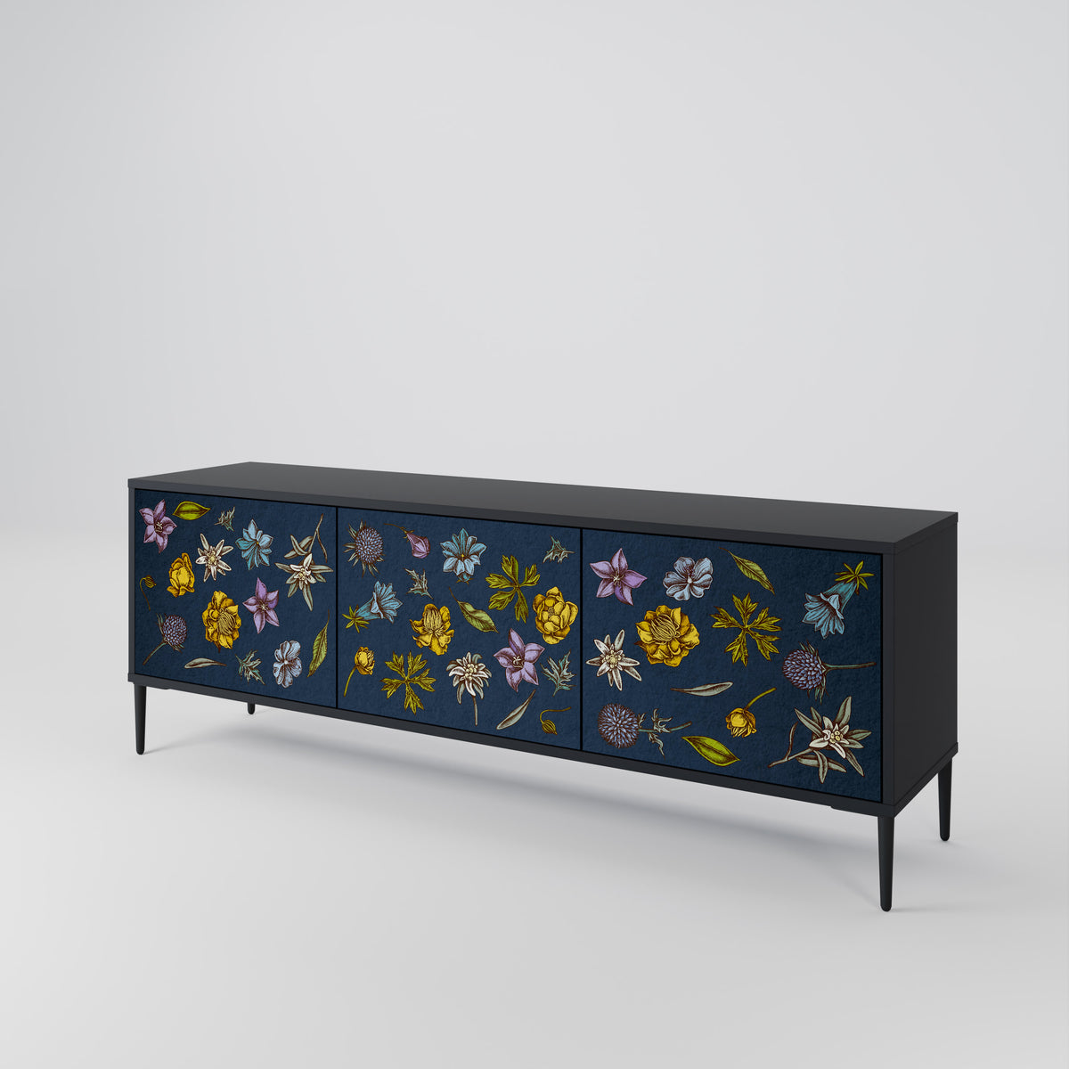 FLOWERS ON NAVY BLUE 3-türiges TV-Lowboard