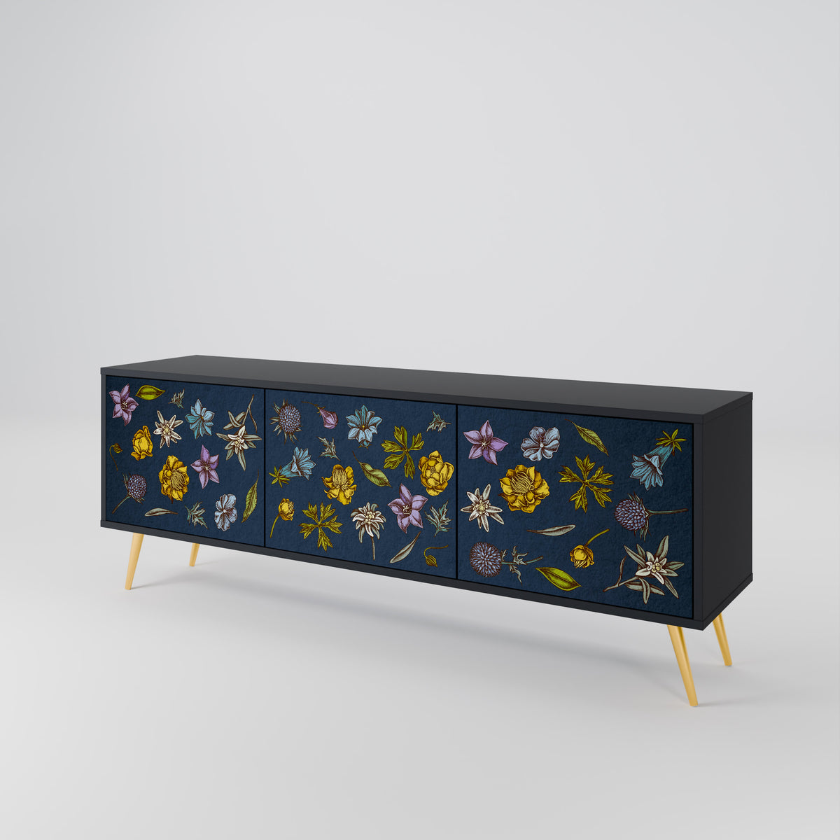 FLOWERS ON NAVY BLUE Έπιπλο τηλεόρασης 3-θυρών