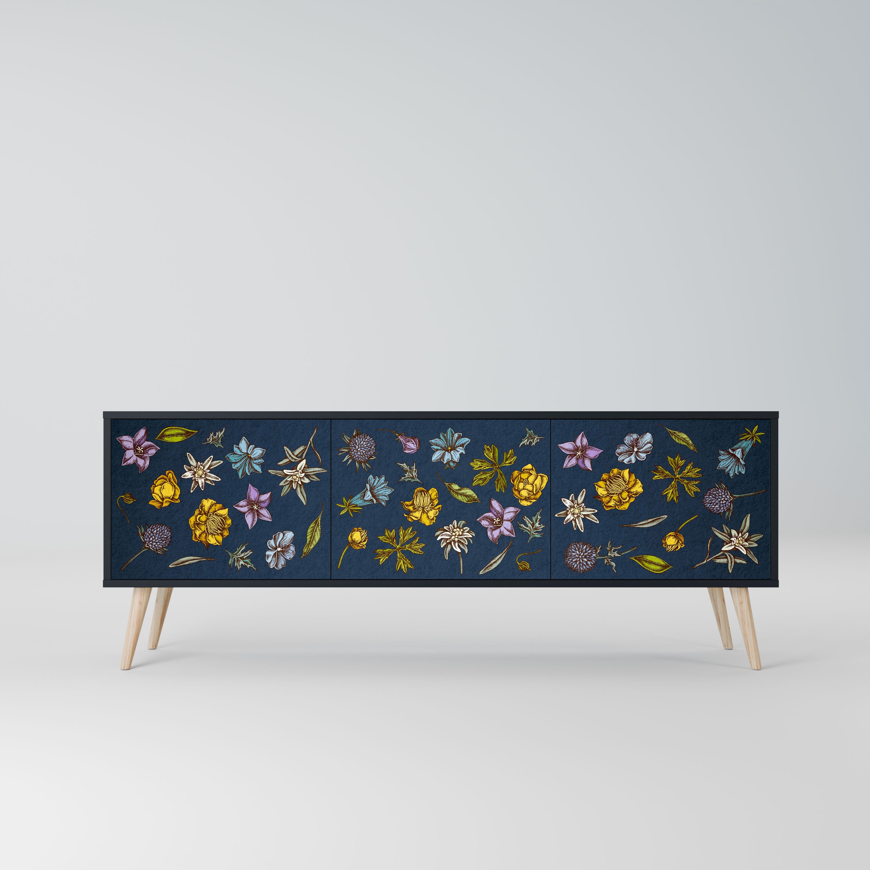 FLOWERS ON NAVY BLUE Szafka RTV 3-drzwiowa korpus Czarny