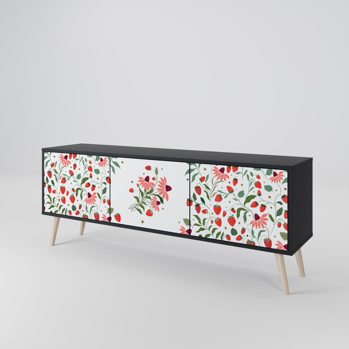 FLOWERS AND STRAWBERRIES 3-Door TV Cabinet
