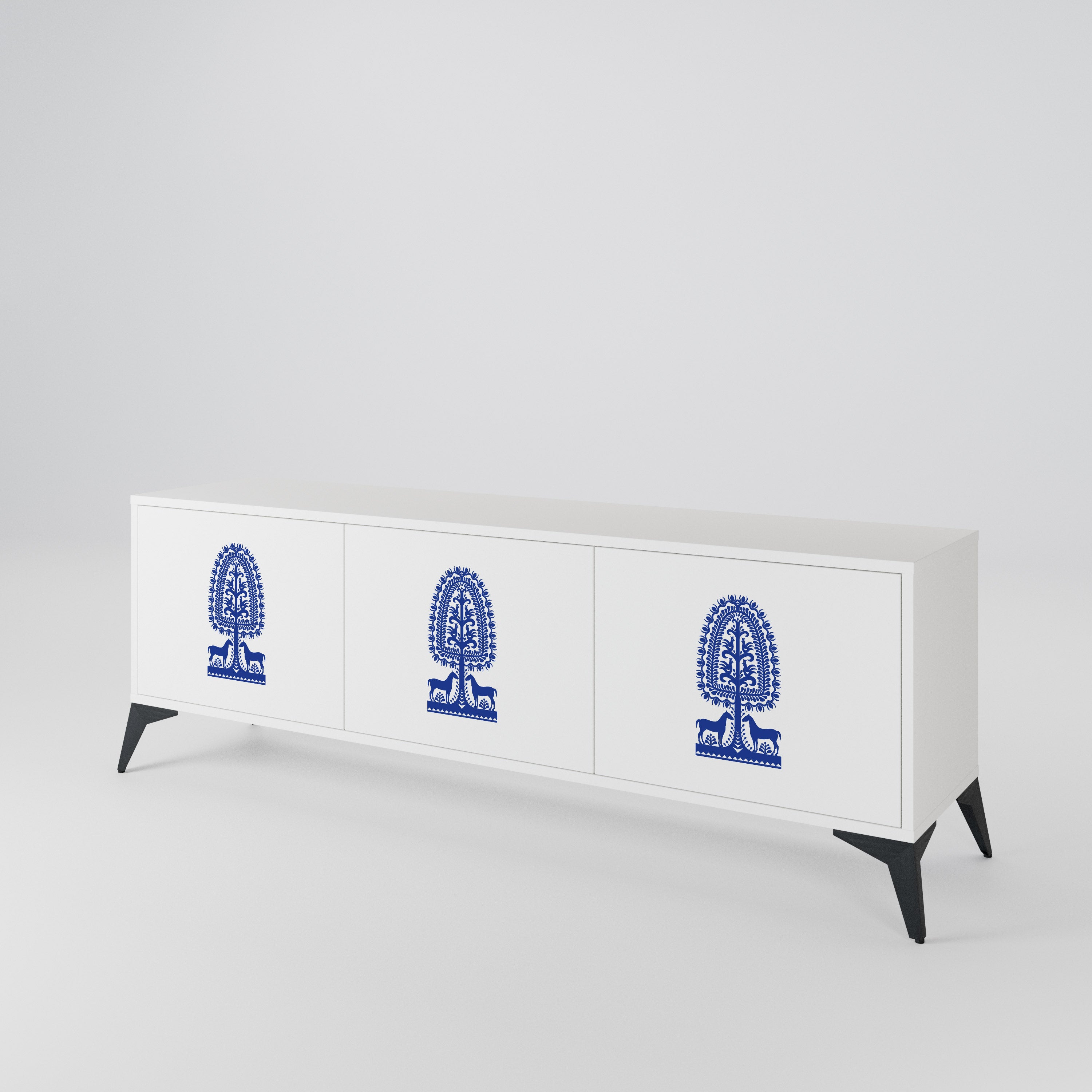 POLISH FOLK ART Třídveřový TV stolek