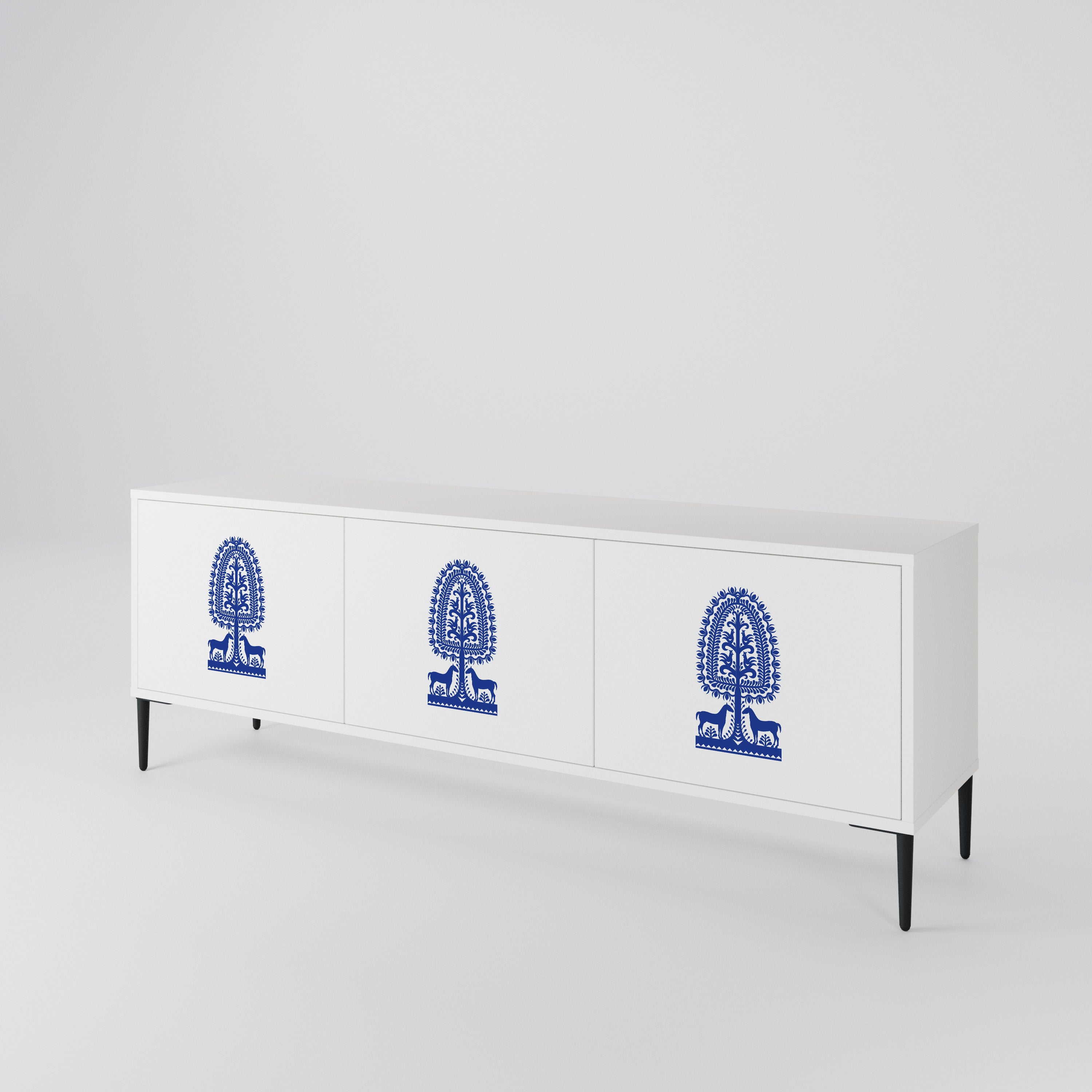 POLISH FOLK ART Třídveřový TV stolek