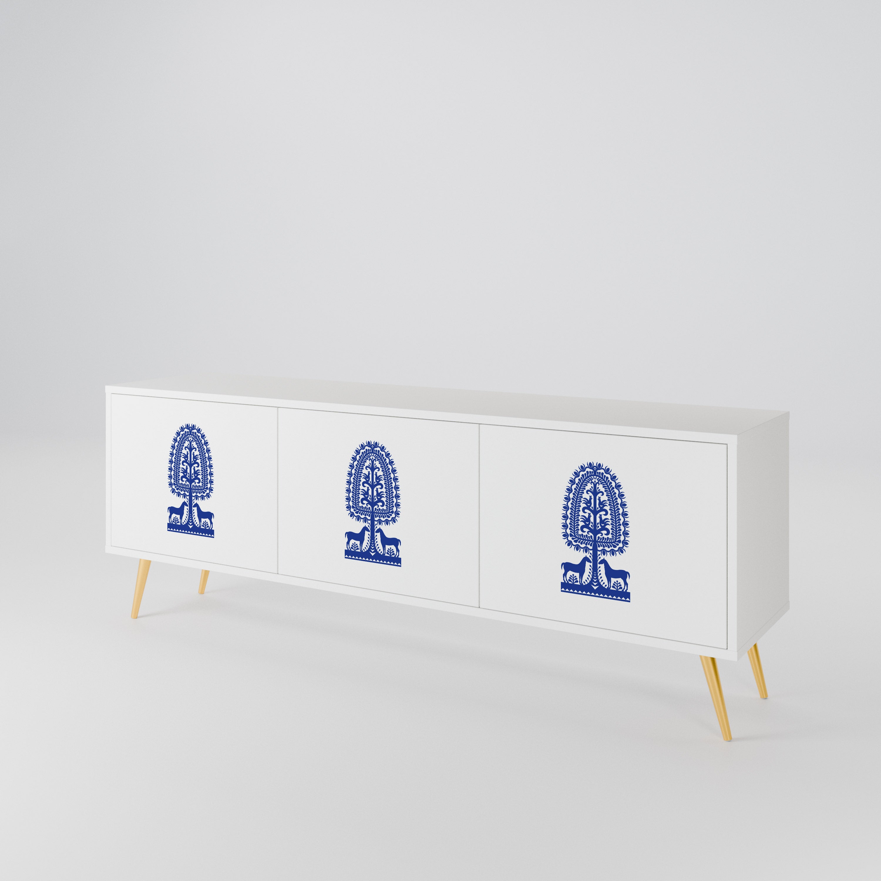 POLISH FOLK ART Třídveřový TV stolek