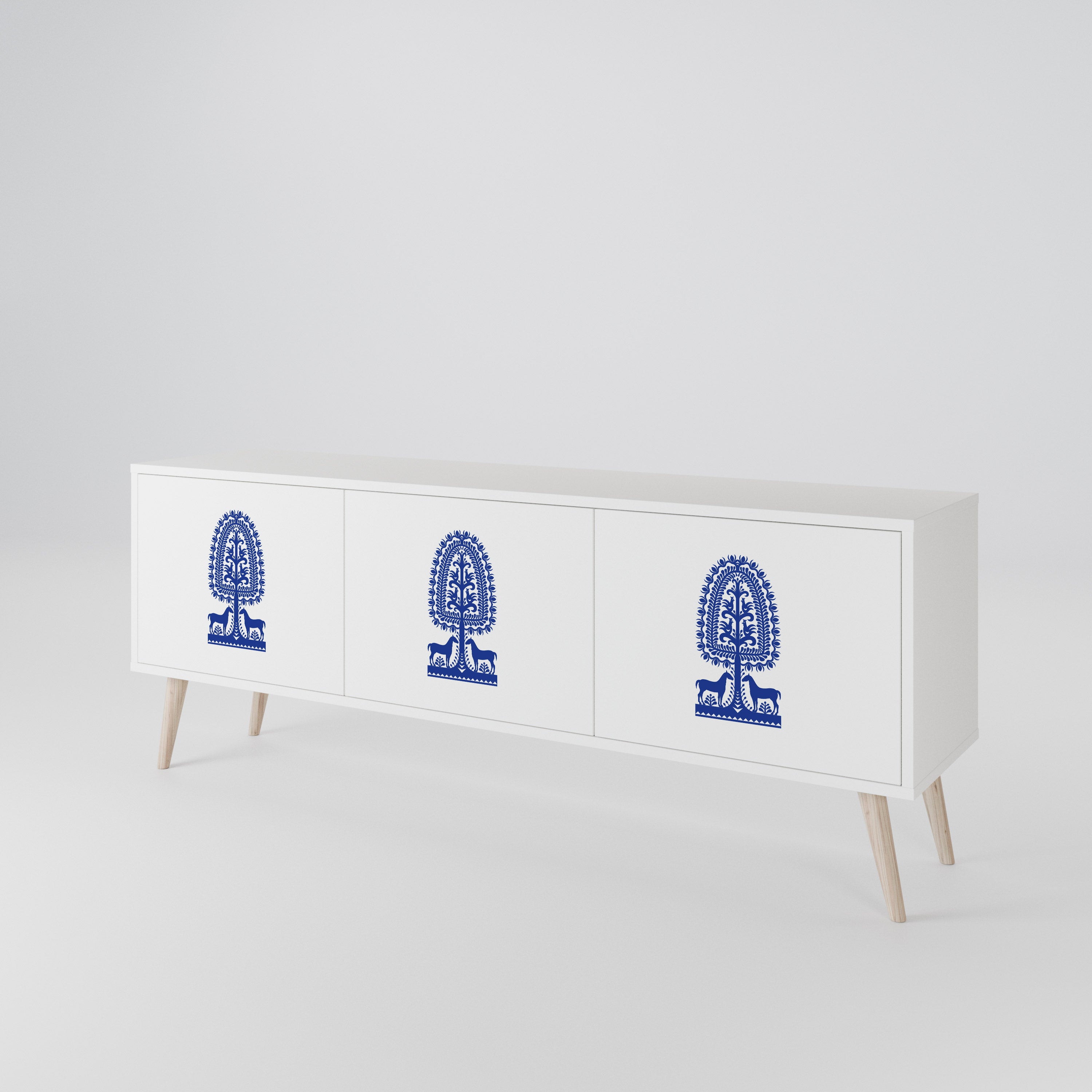 POLISH FOLK ART Třídveřový TV stolek