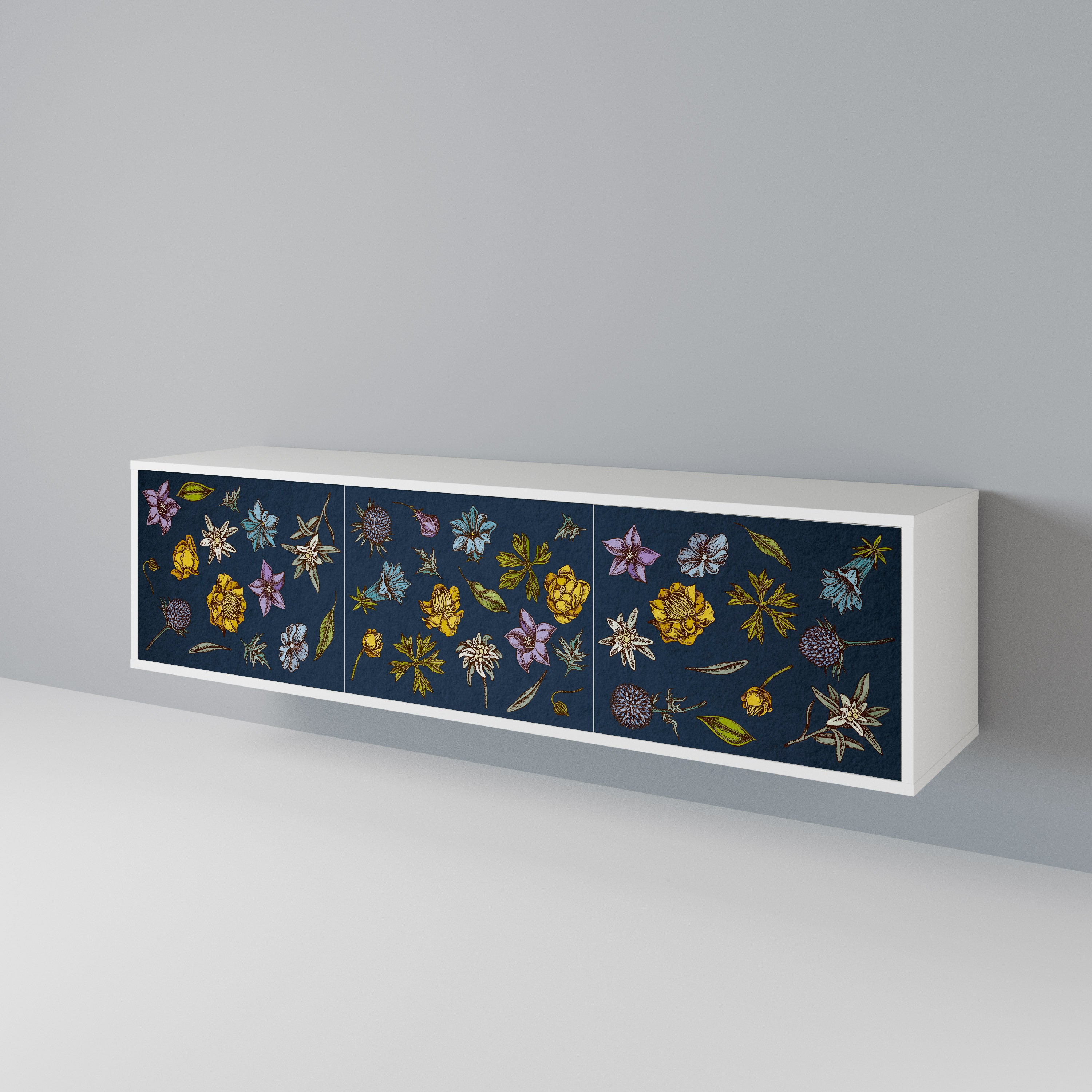FLOWERS ON NAVY BLUE Έπιπλο τηλεόρασης 3-θυρών