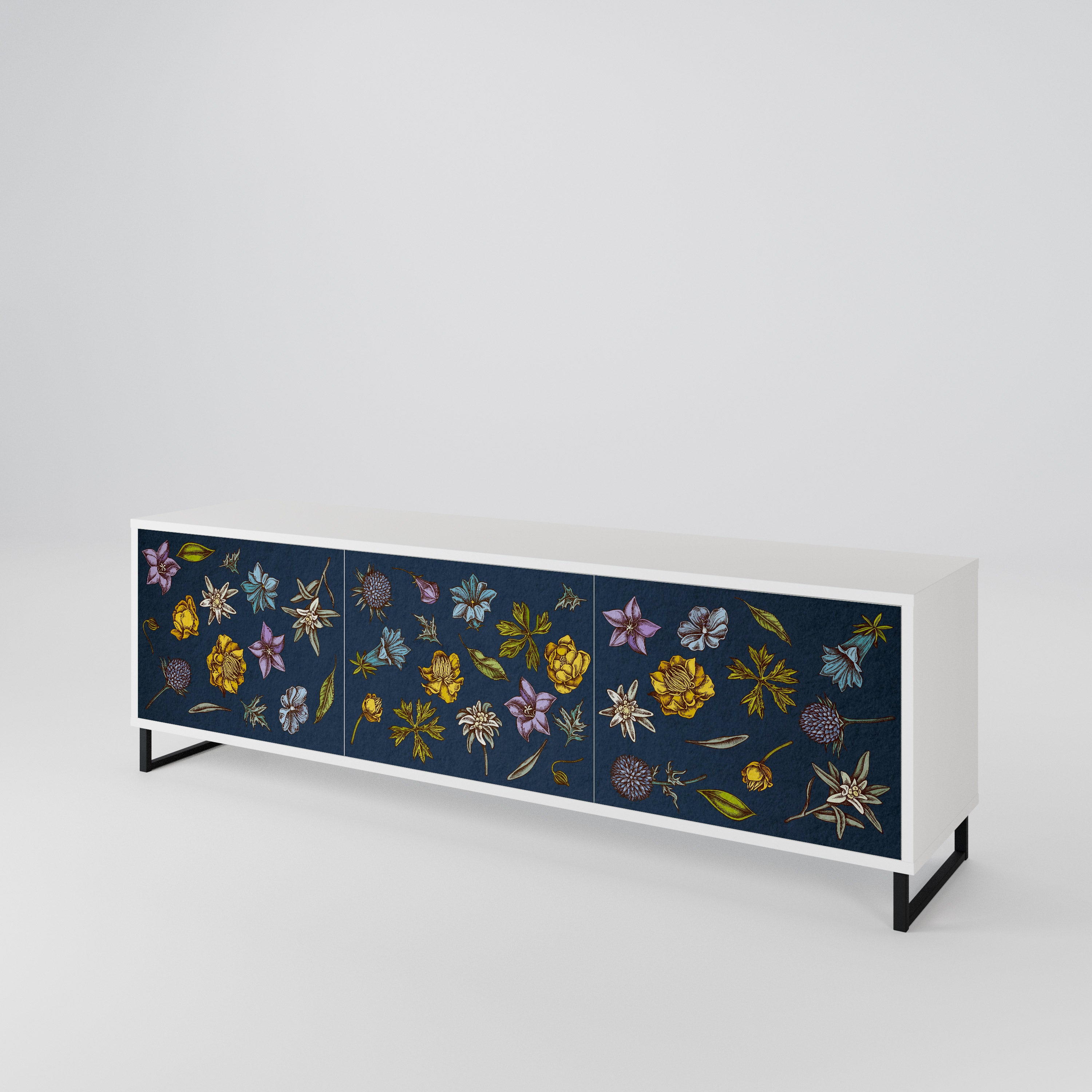 FLOWERS ON NAVY BLUE Έπιπλο τηλεόρασης 3-θυρών