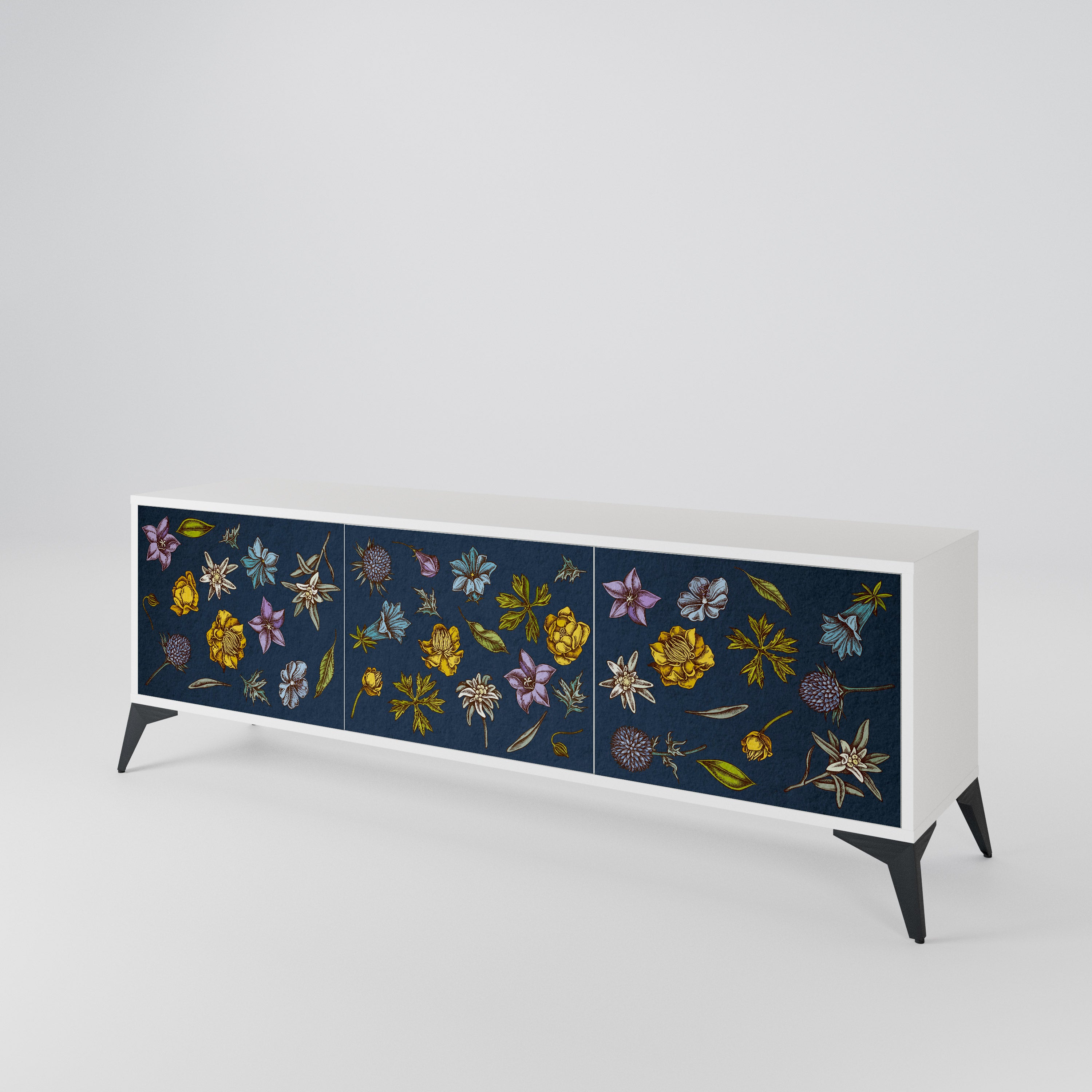 FLOWERS ON NAVY BLUE Έπιπλο τηλεόρασης 3-θυρών