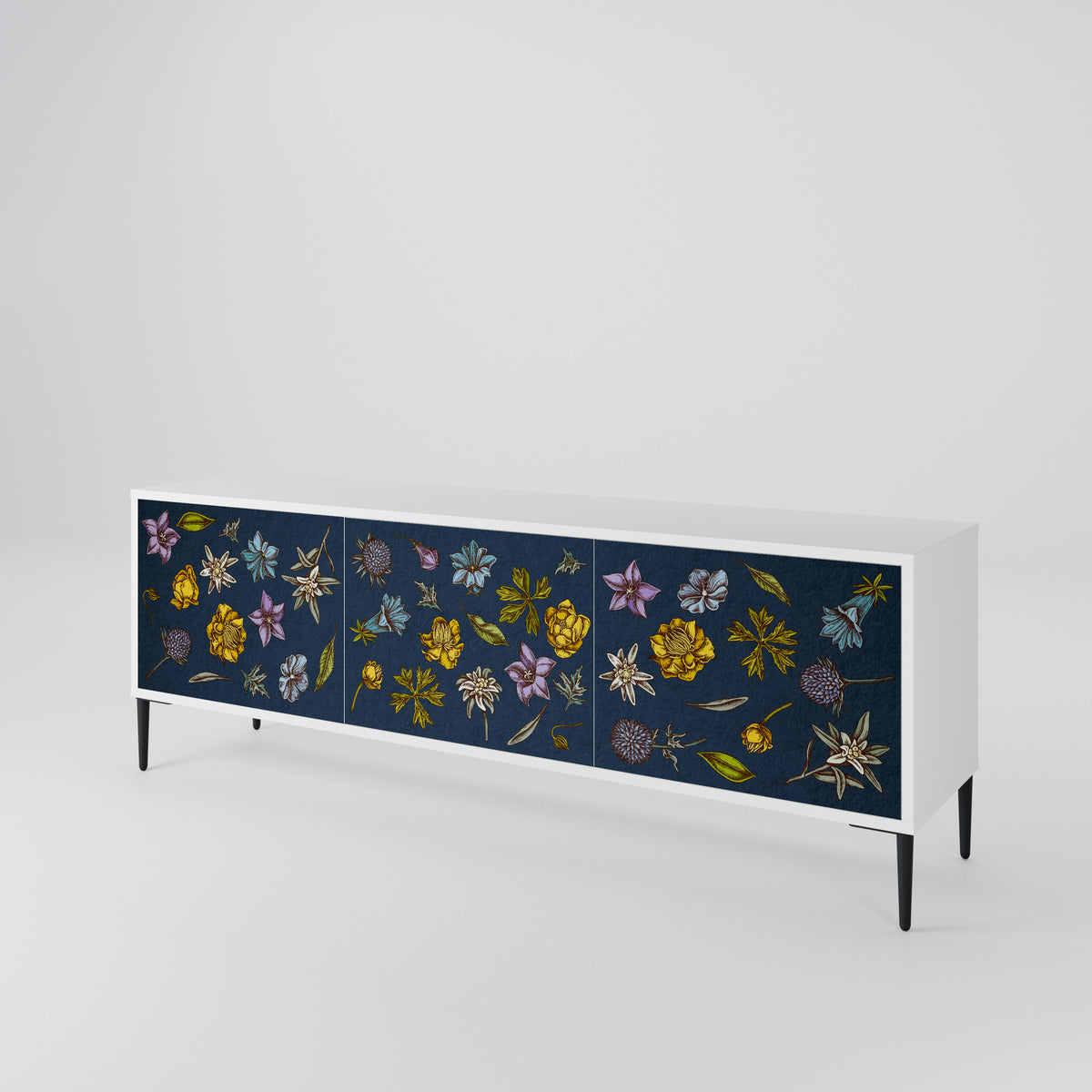 FLOWERS ON NAVY BLUE Έπιπλο τηλεόρασης 3-θυρών