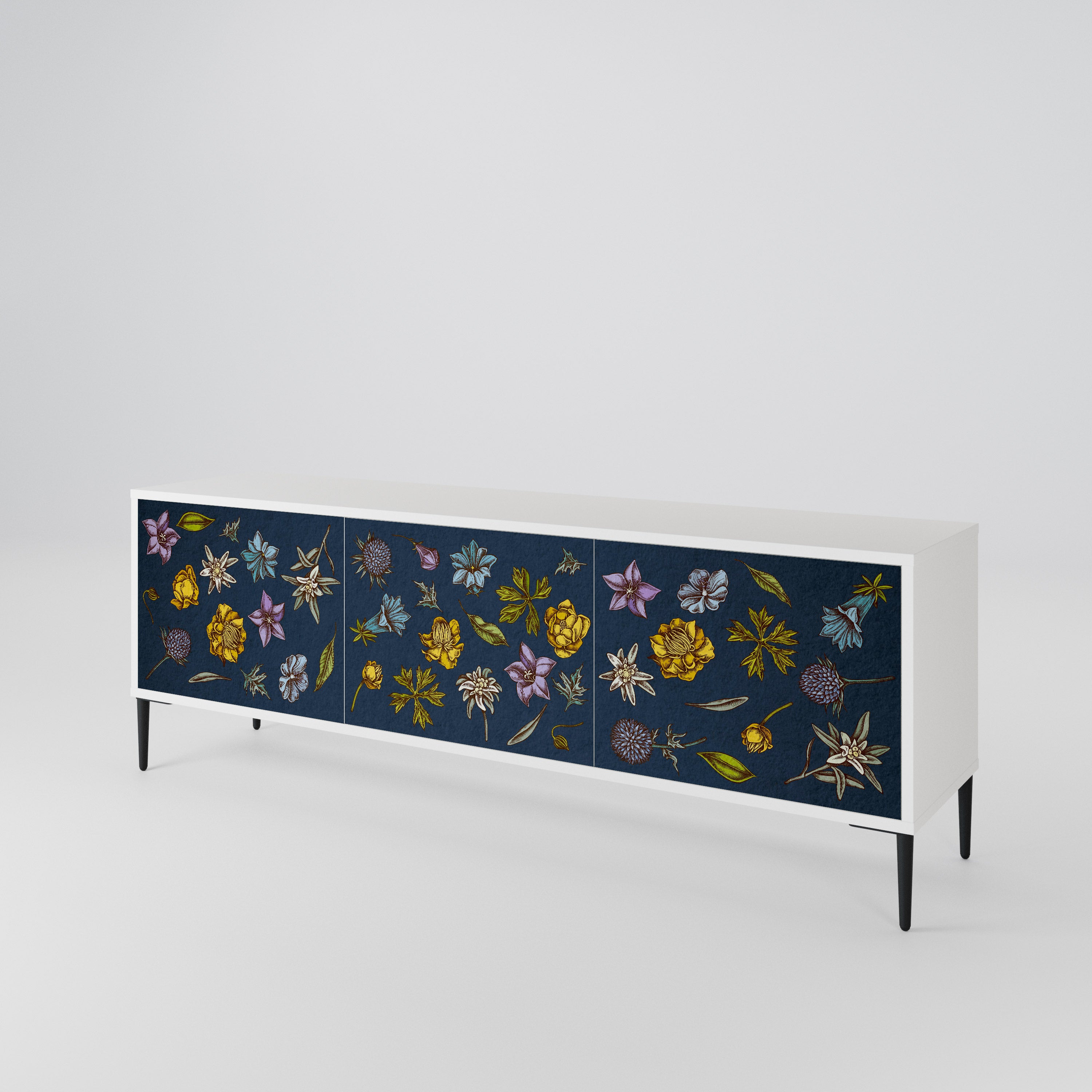 FLOWERS ON NAVY BLUE Έπιπλο τηλεόρασης 3-θυρών