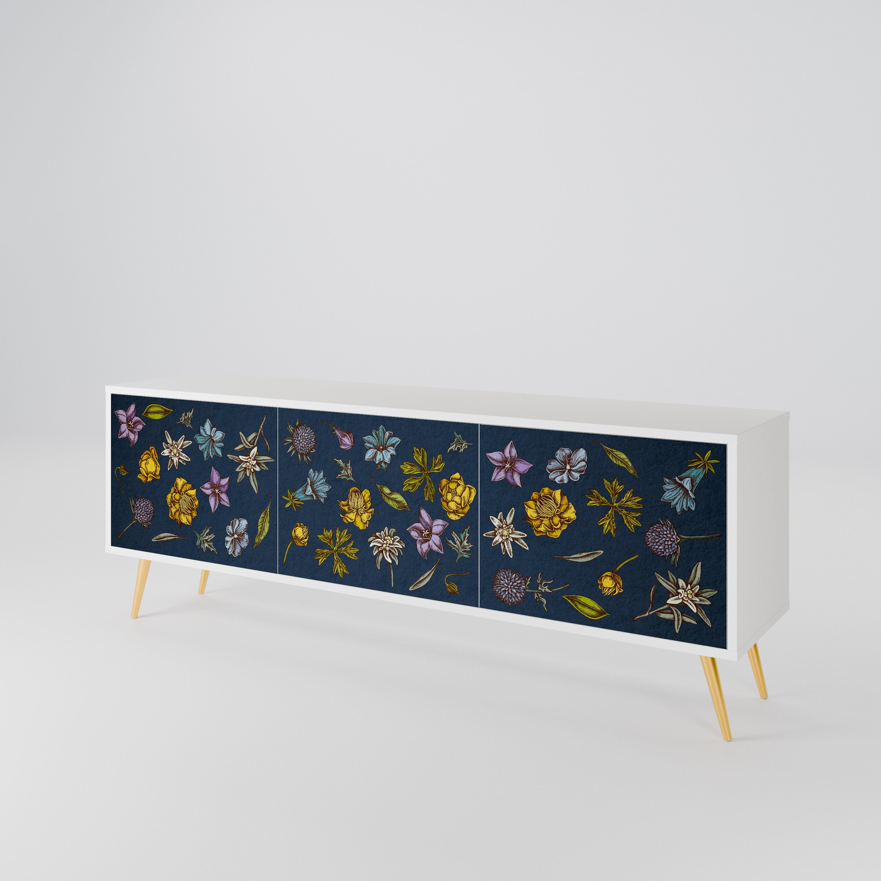 FLOWERS ON NAVY BLUE Έπιπλο τηλεόρασης 3-θυρών