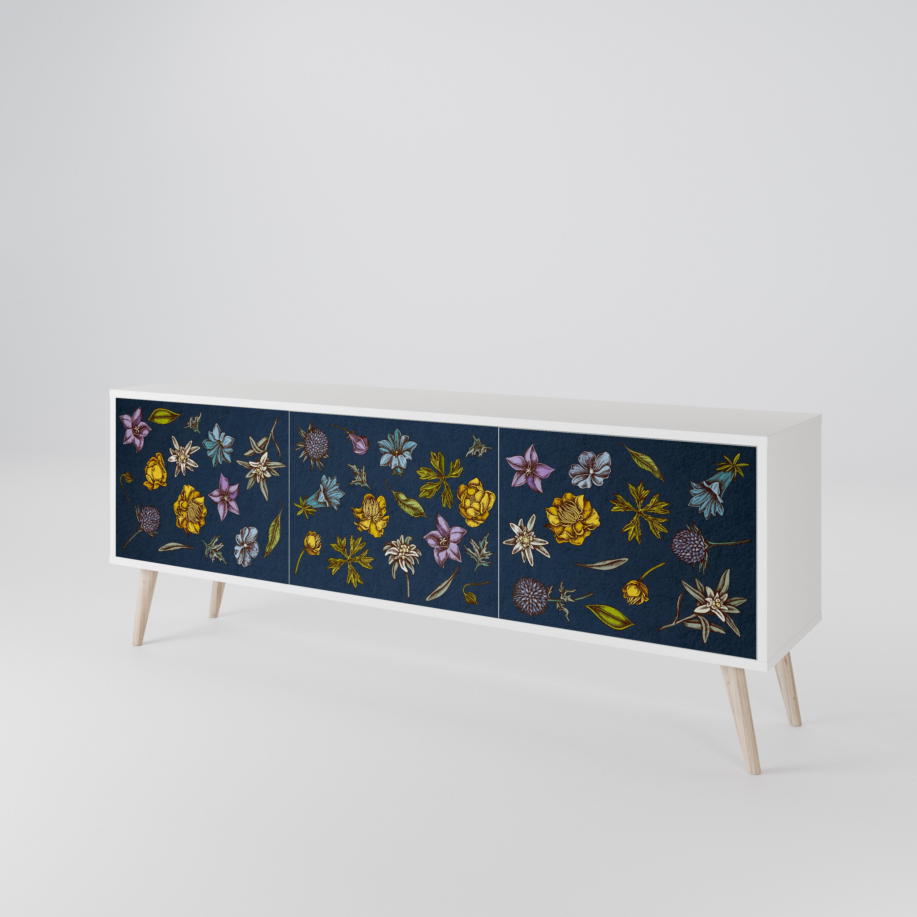 FLOWERS ON NAVY BLUE Έπιπλο τηλεόρασης 3-θυρών