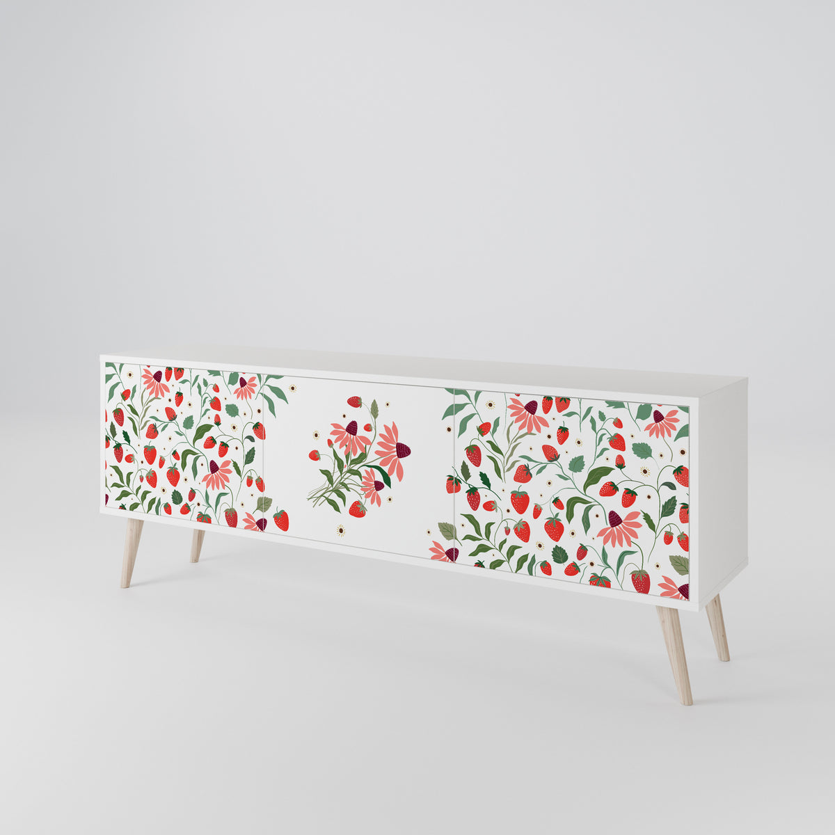 FLOWERS AND STRAWBERRIES 3-Door TV Cabinet
