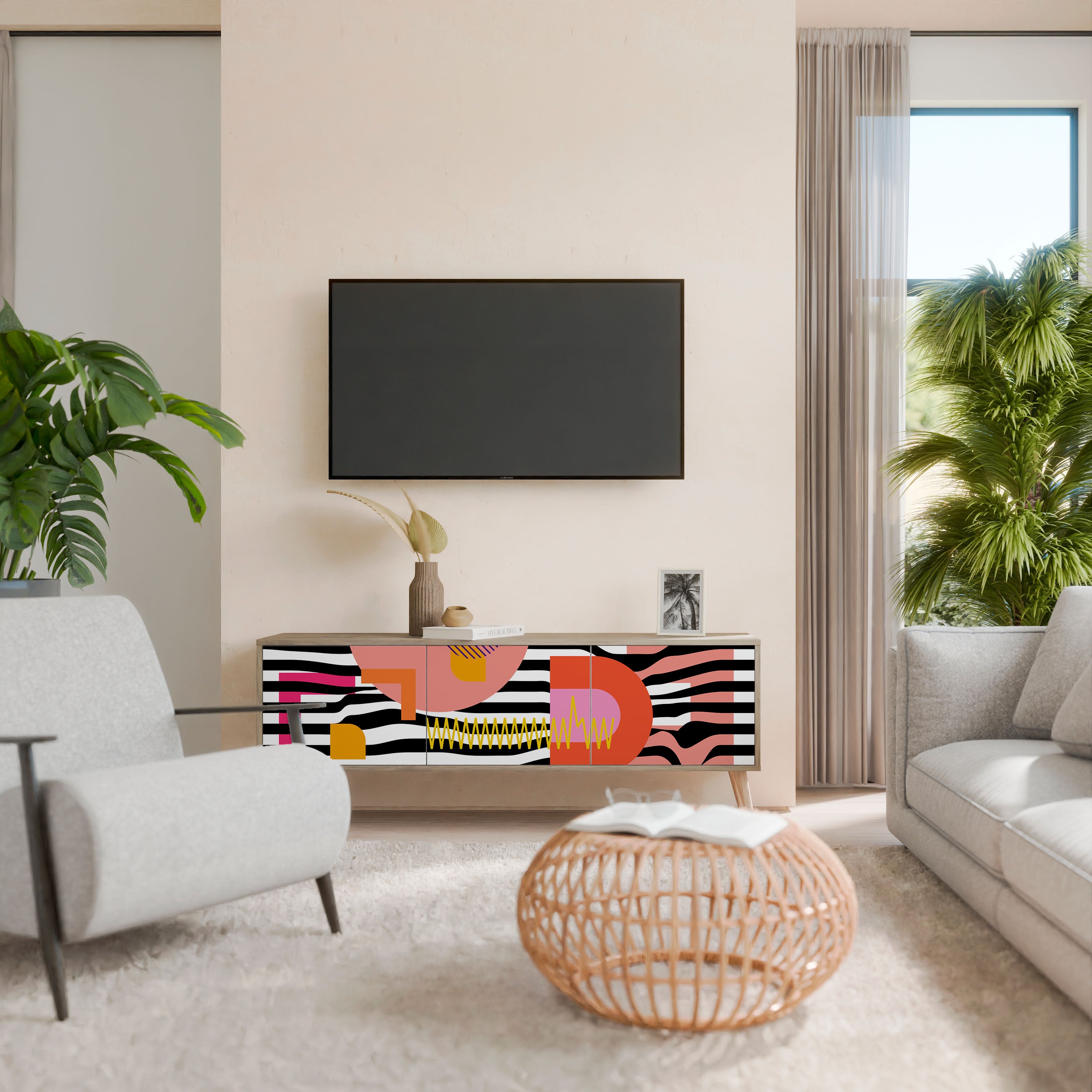 CHROMATIC ABSTRACT 3-Door TV Cabinet
