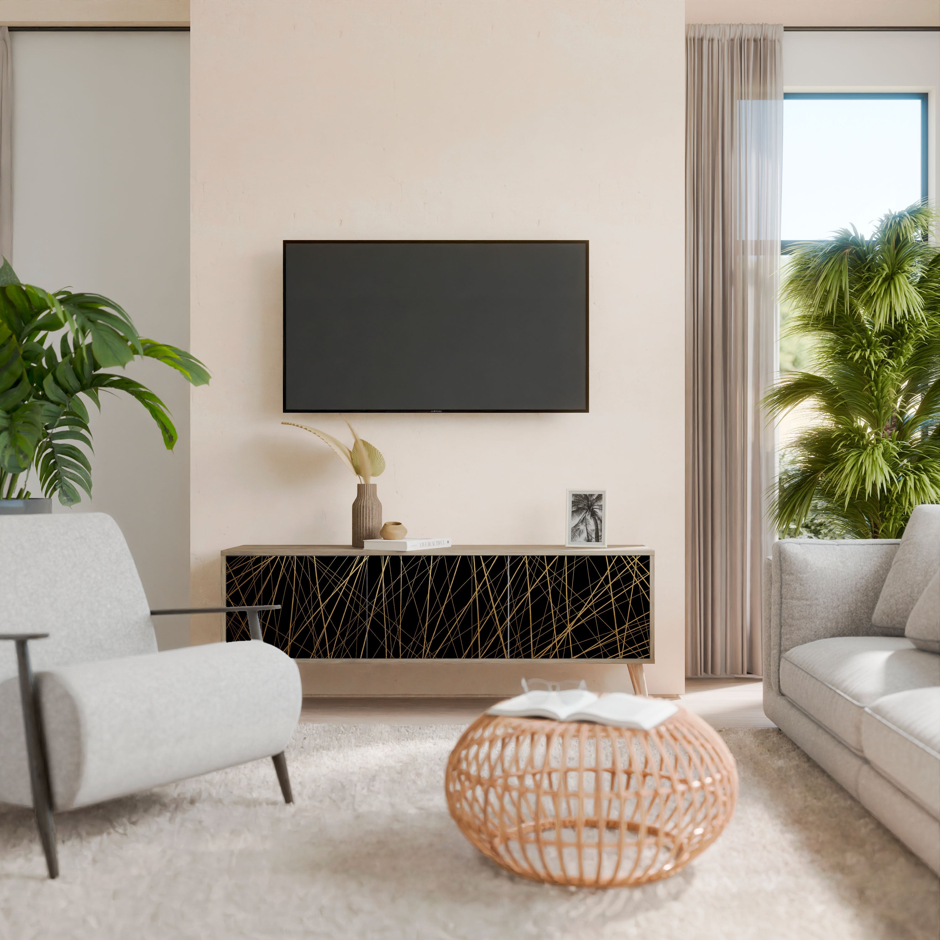 BRIGHT MESH 3-Door TV Cabinet