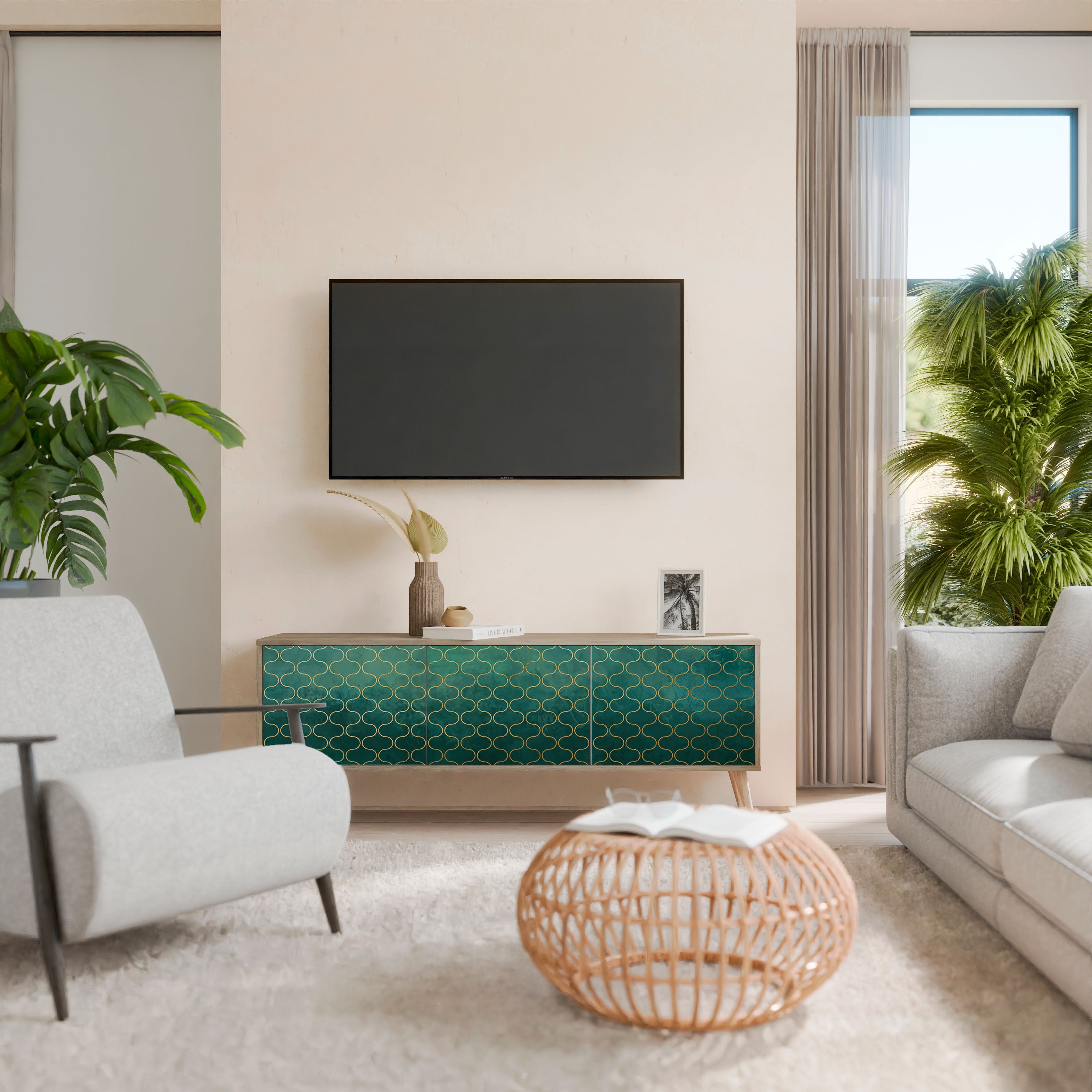 TESSELATED GREENERY 3-Door TV Cabinet