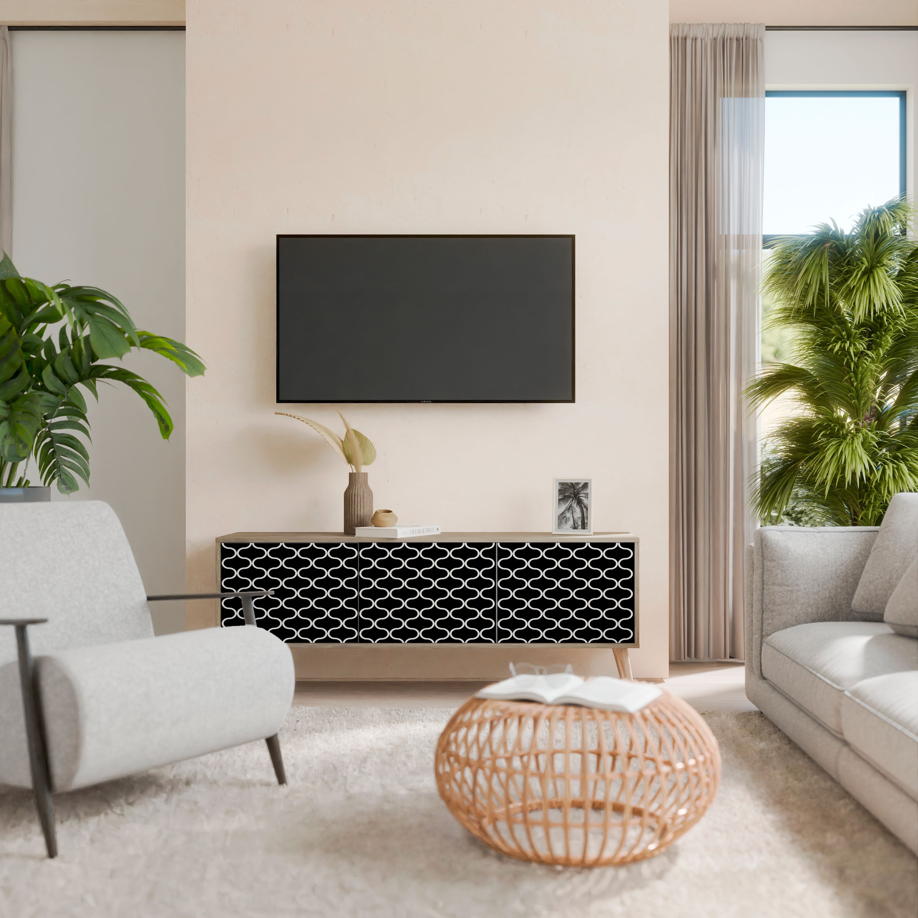TESSELATED BLACKNESS 3-Door TV Cabinet