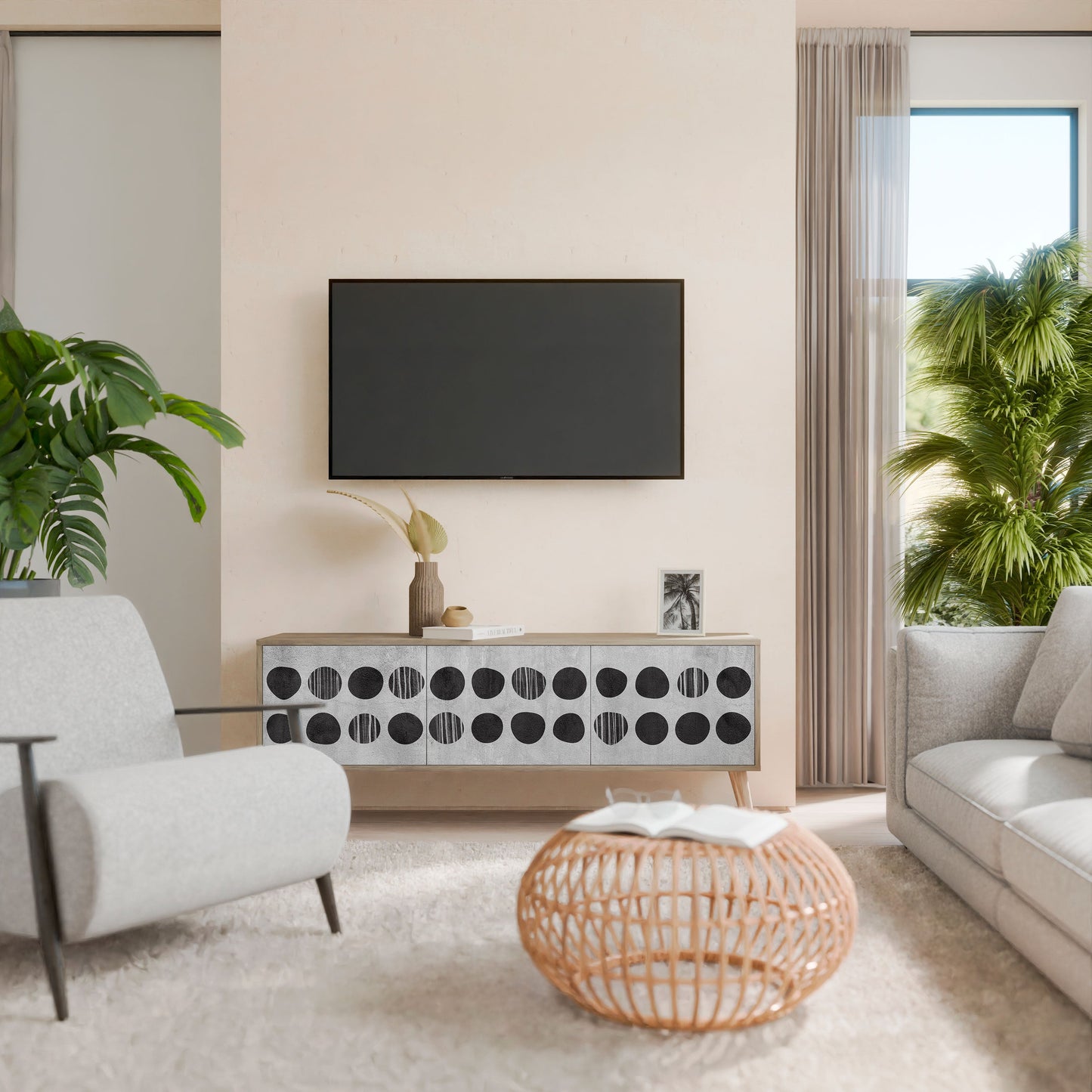 GHOSTLY GRADIENTS 3-Door TV Stand in Oak Effect