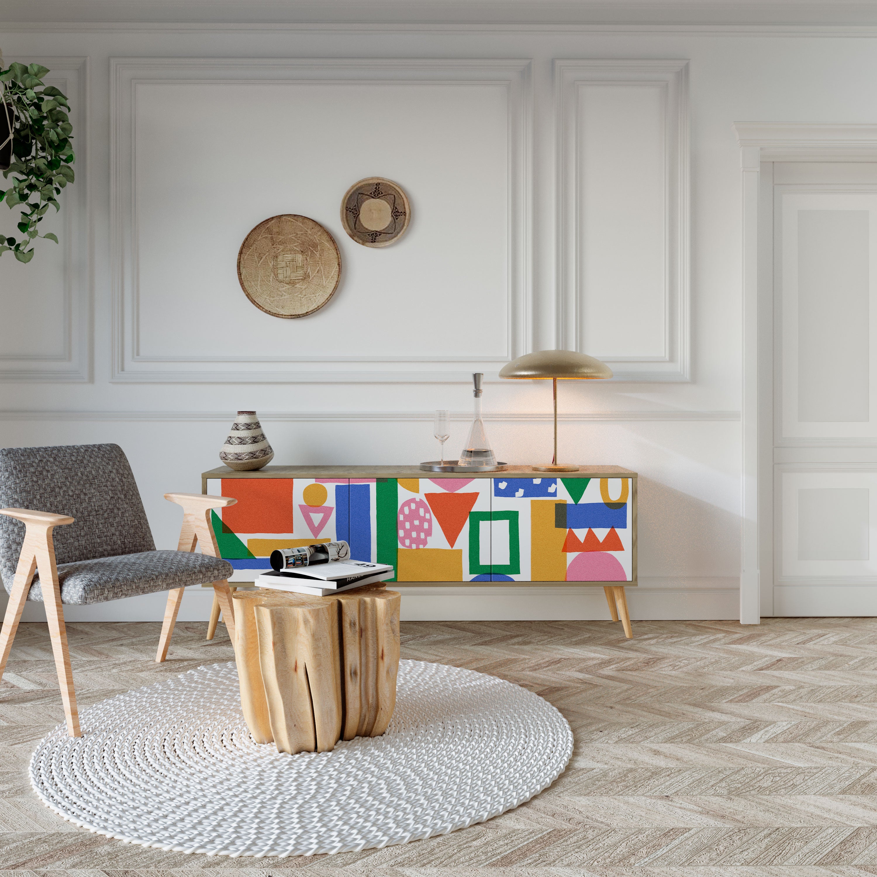GEOMETRIC GLIMMER TV-bänk med 3 dörrar
