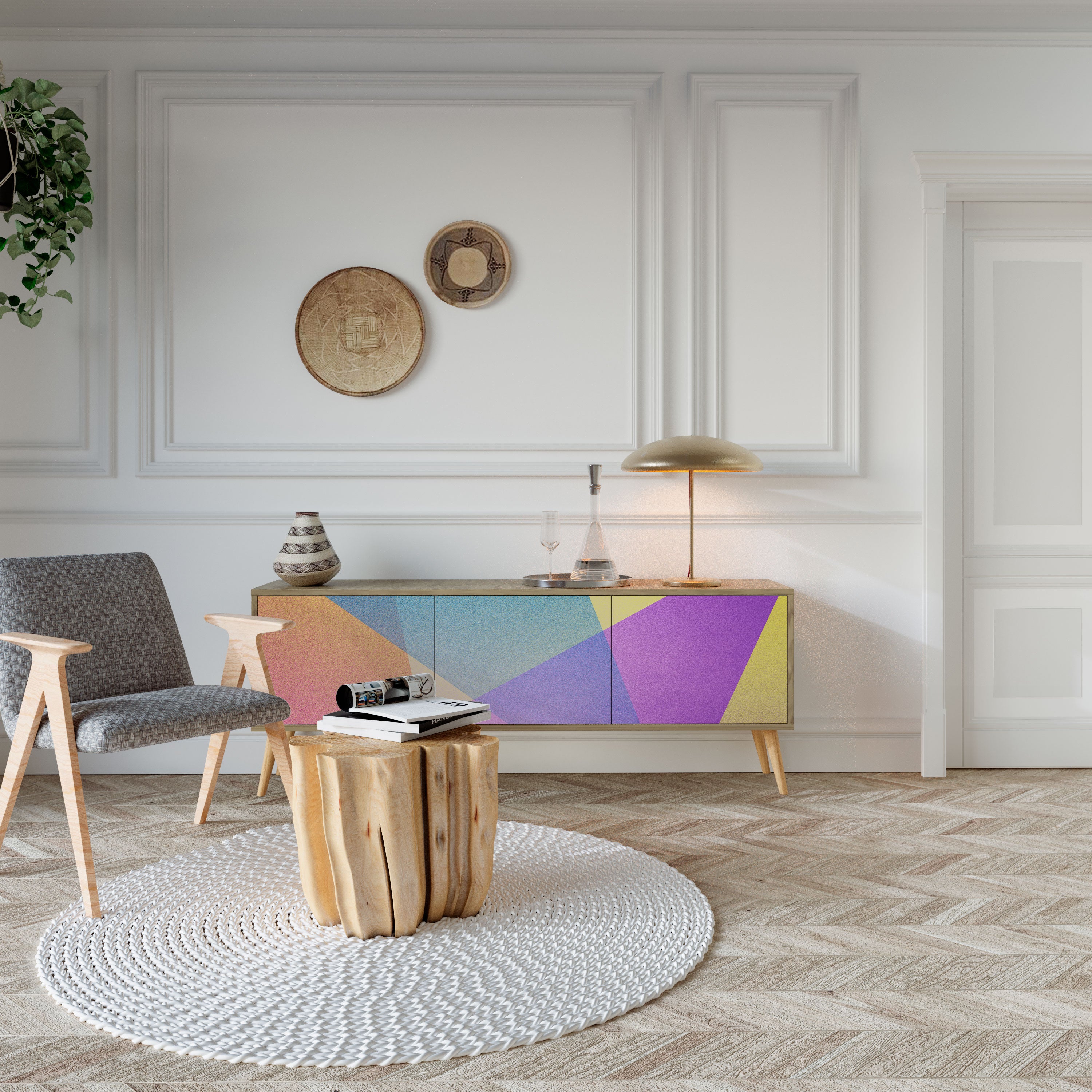 BRIGHT GEOMETRY TV-bänk med 3 dörrar