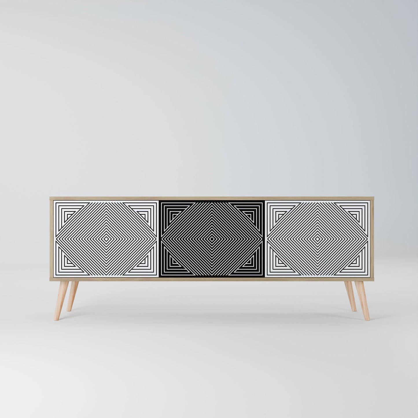 POLYGON ILLUSION 3-Door TV Stand in Oak Effect