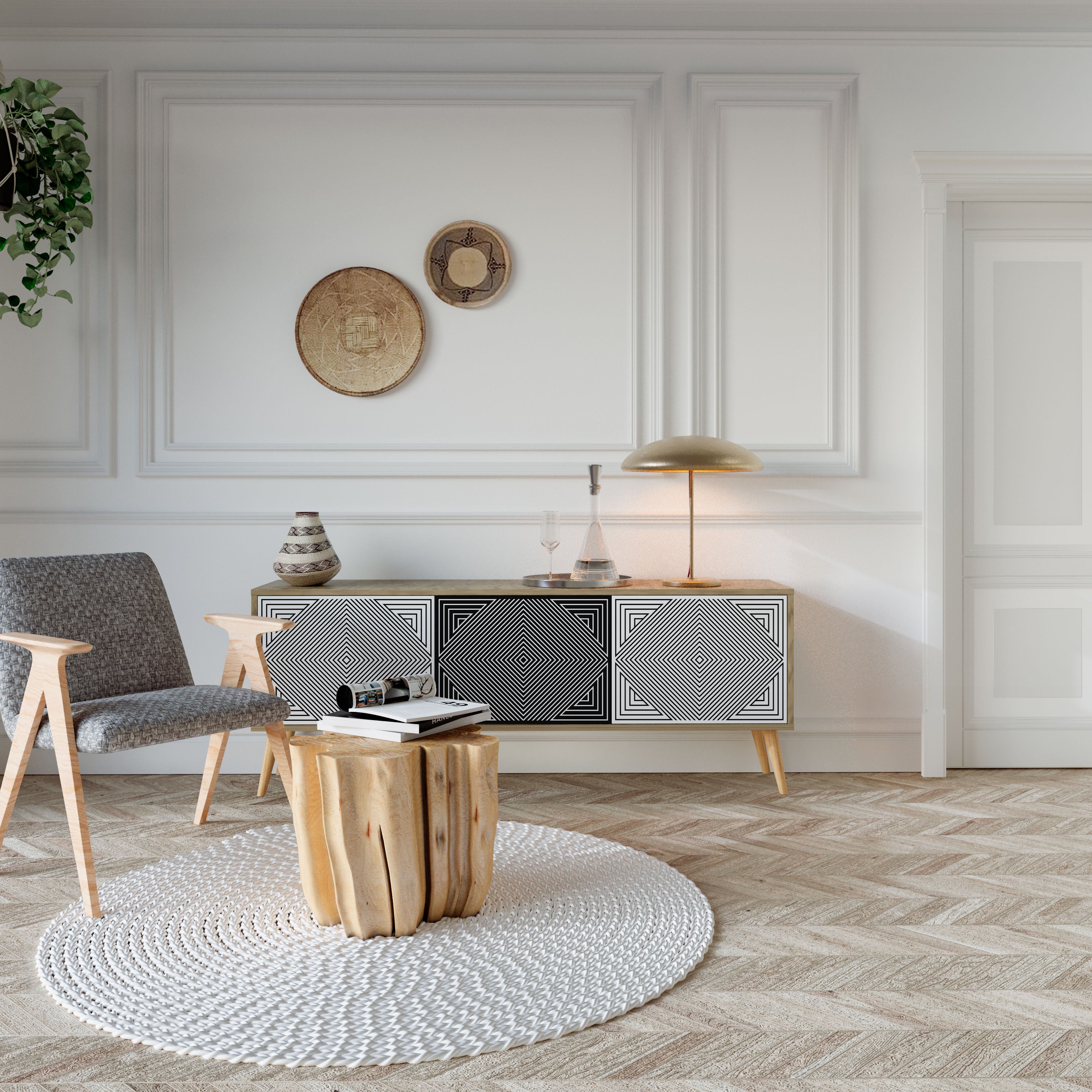 POLYGON ILLUSION TV-bänk med 3 dörrar
