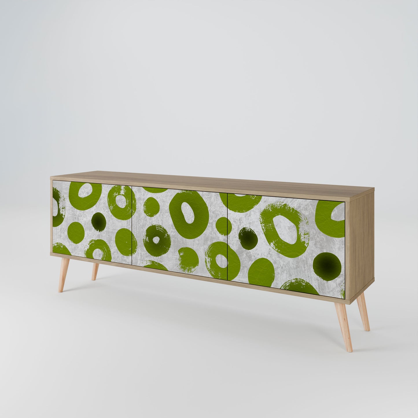 GREEN RHAPSODY 3-Door TV Stand in Oak Effect