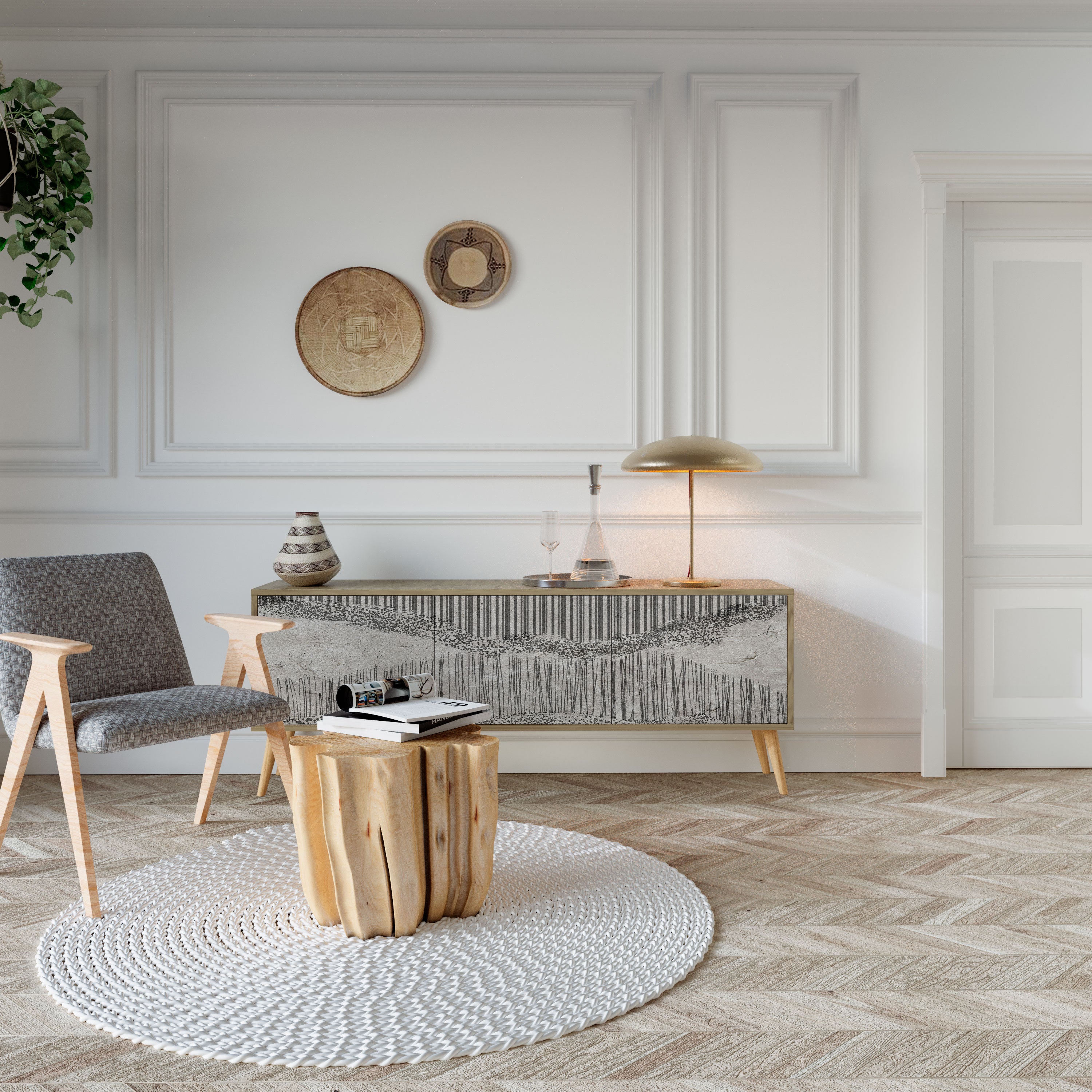 GRAIN LINES Mueble de TV de 3 Puertas