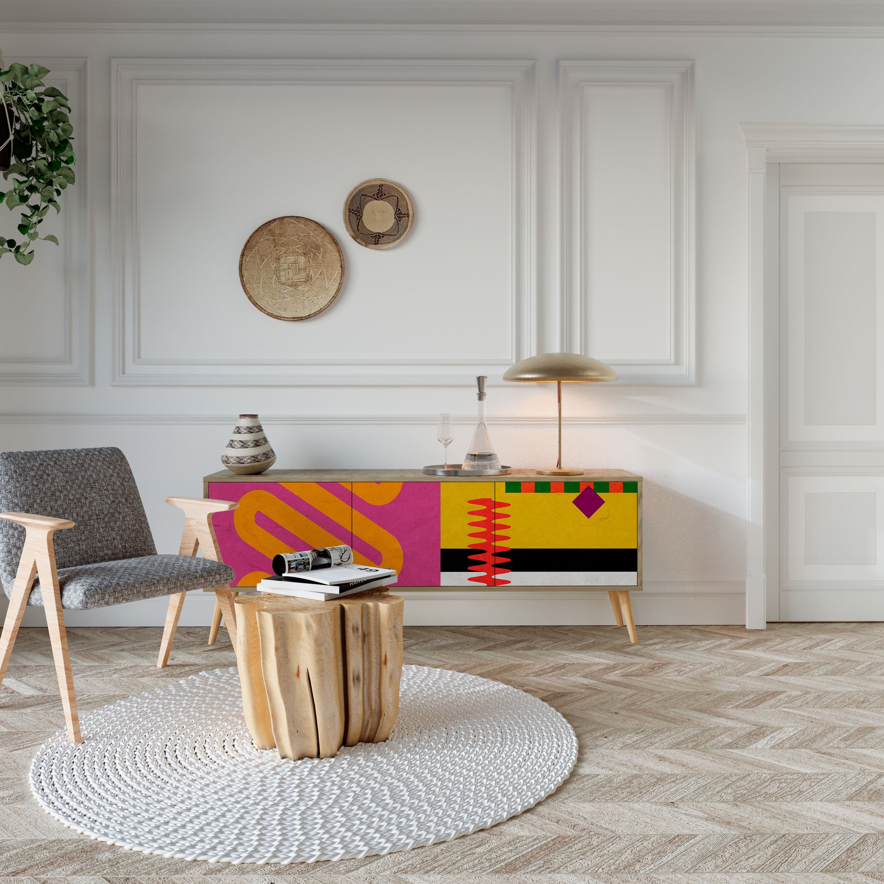 VIVID ART Mueble de TV de 3 Puertas