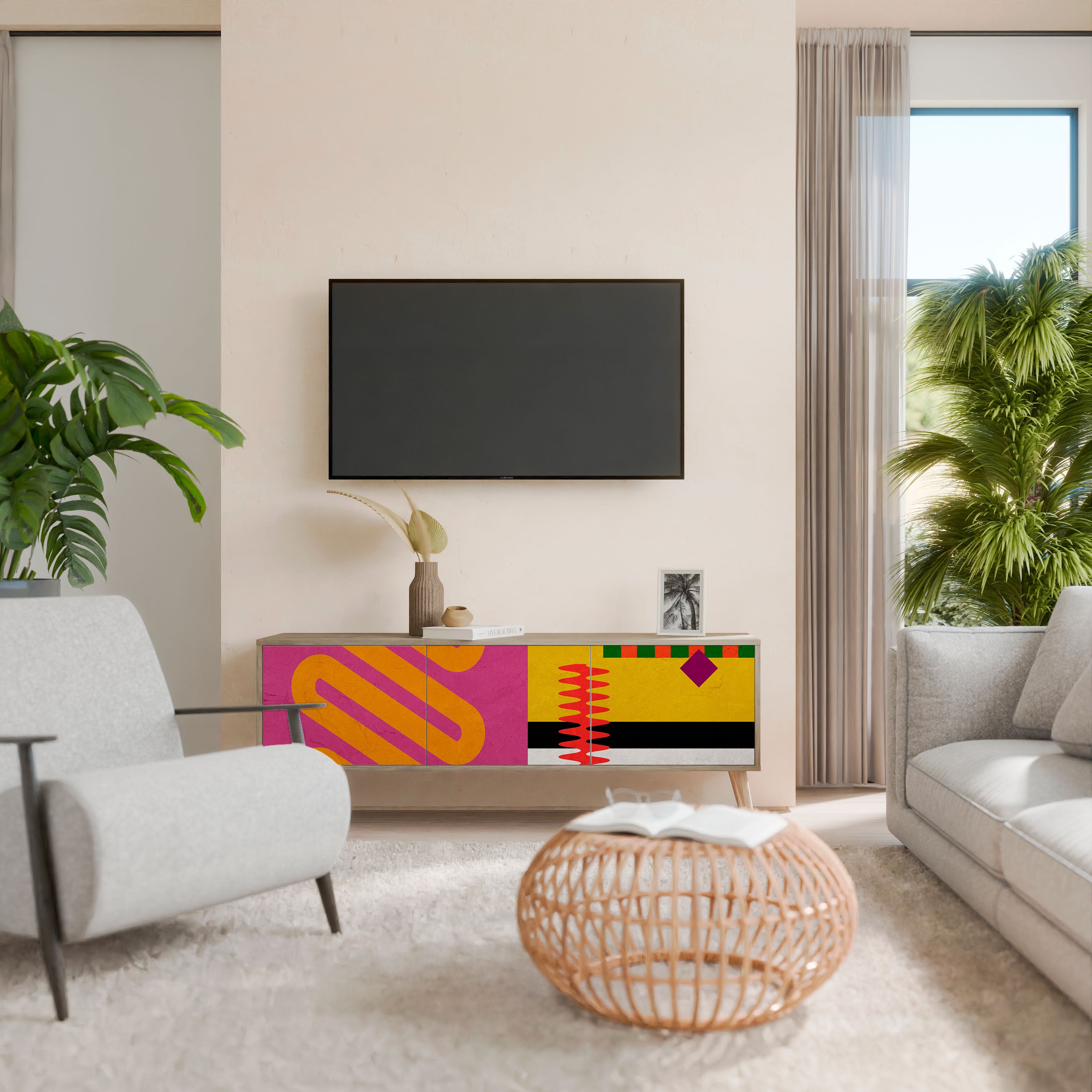 VIVID ART Mueble de TV de 3 Puertas