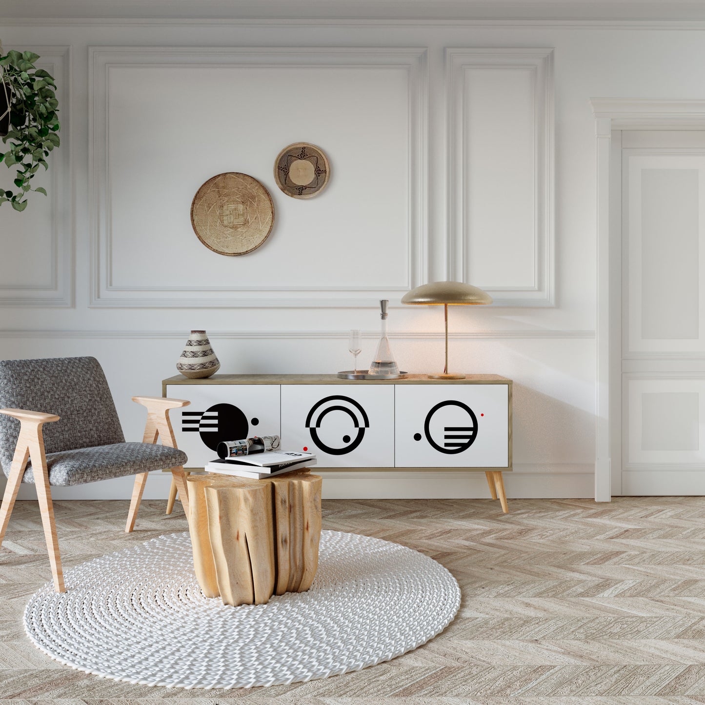 BLACK AND WHITE COMBINATION TV-bänk med 3 dörrar