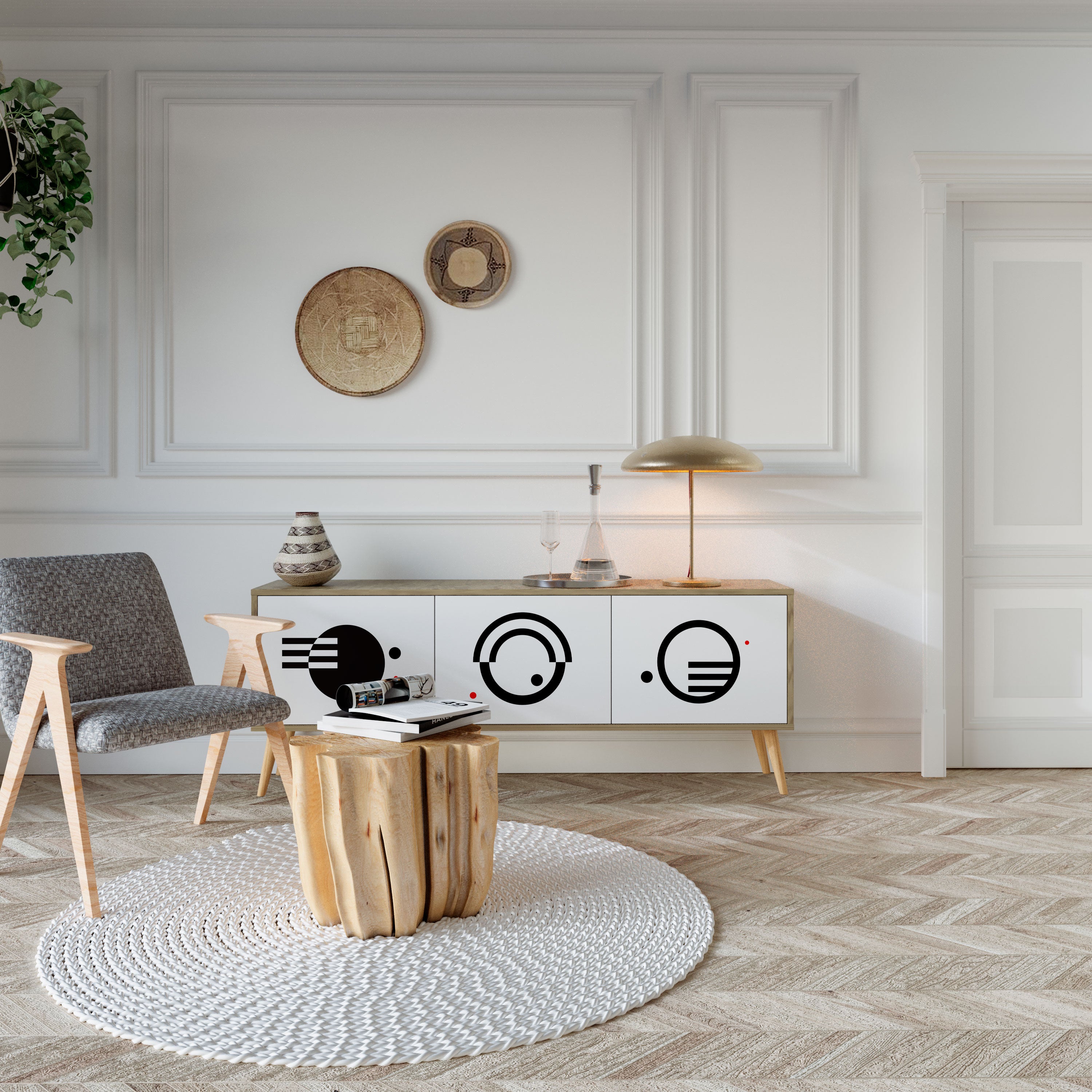 BLACK AND WHITE COMBINATION Mueble de TV de 3 Puertas