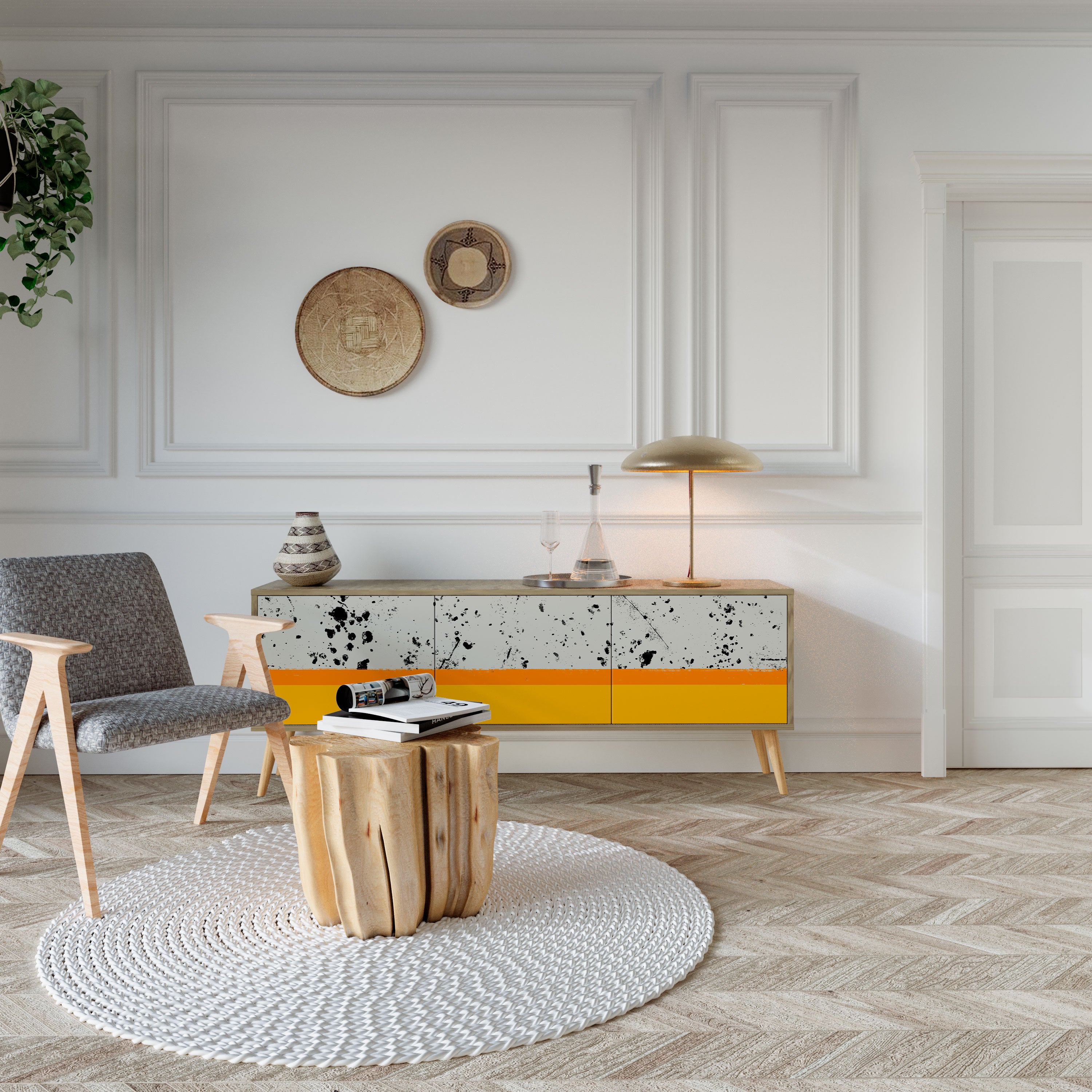 DYED BY ORANGE Mueble de TV de 3 Puertas