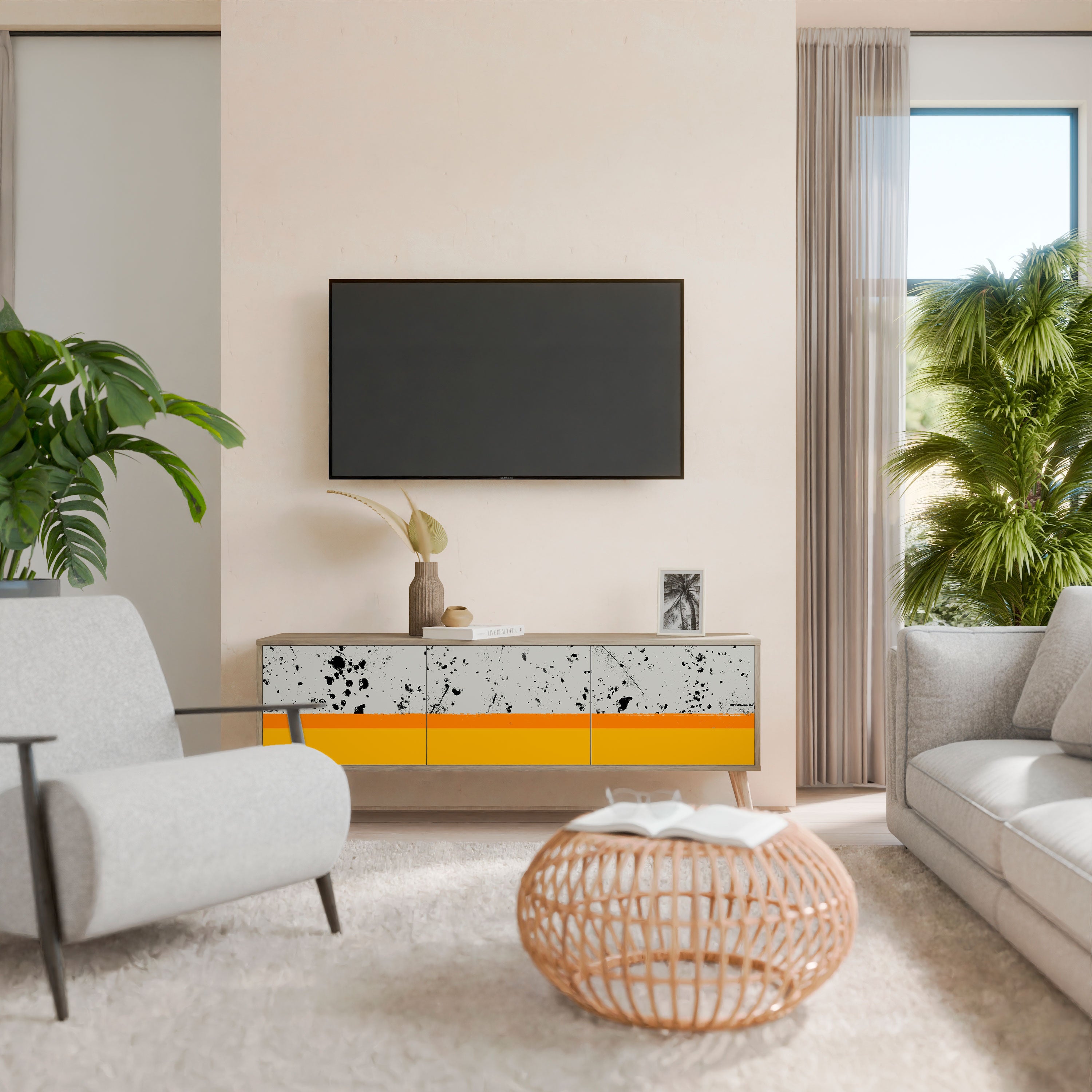 DYED BY ORANGE Mueble de TV de 3 Puertas