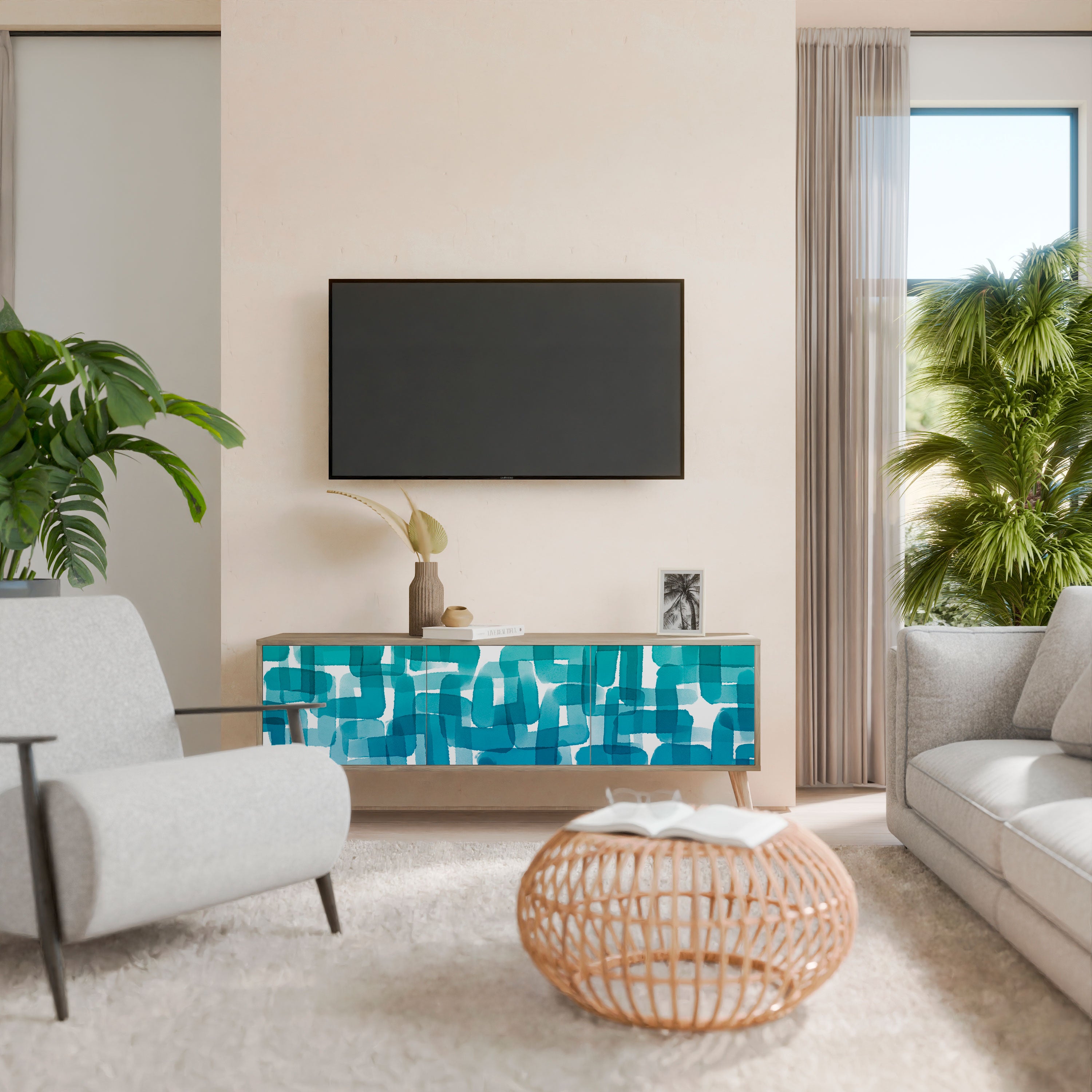 TURQUOISE RECTANGLES Mueble de TV de 3 Puertas