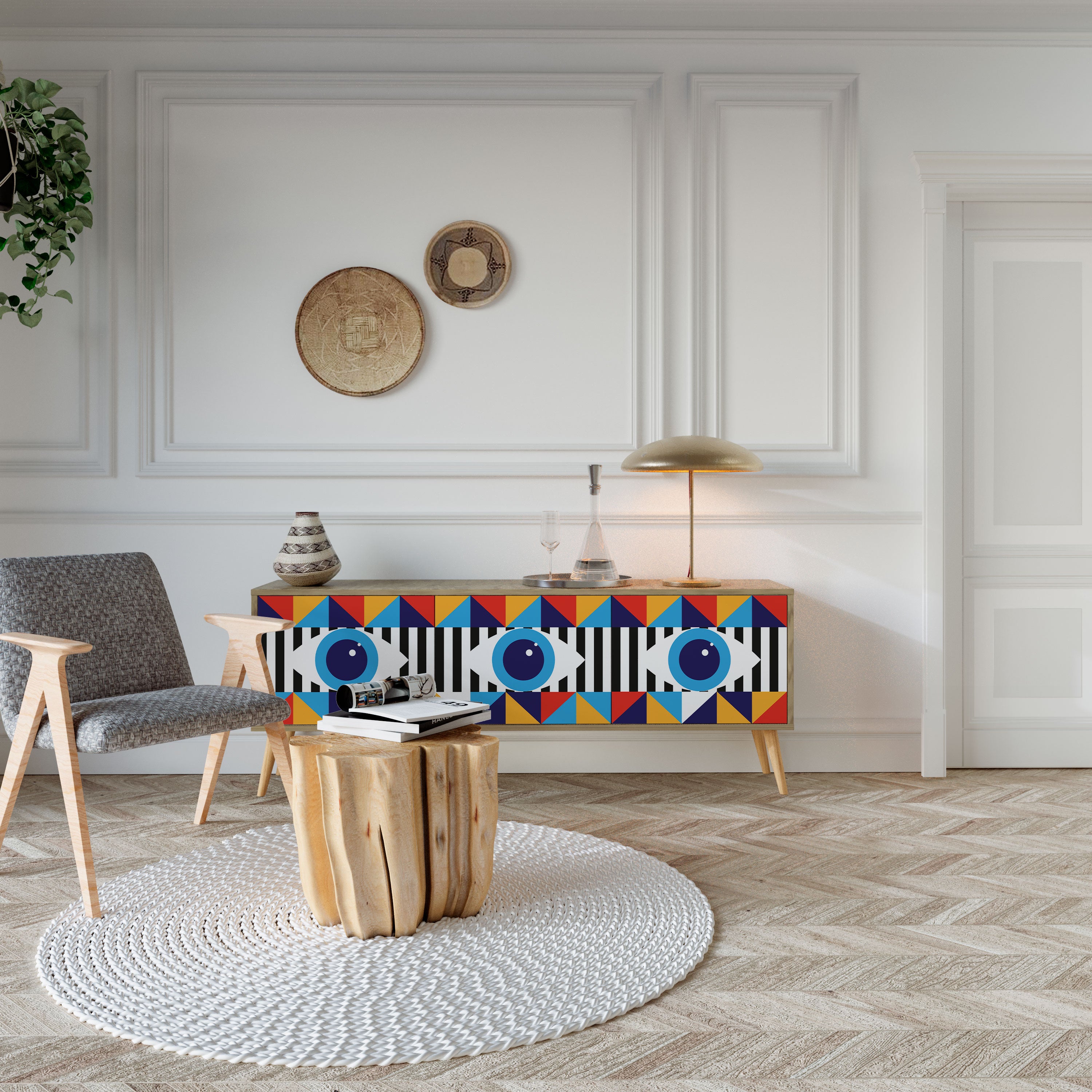 ABSTRACTION AND GEOMETRY Mueble de TV de 3 Puertas