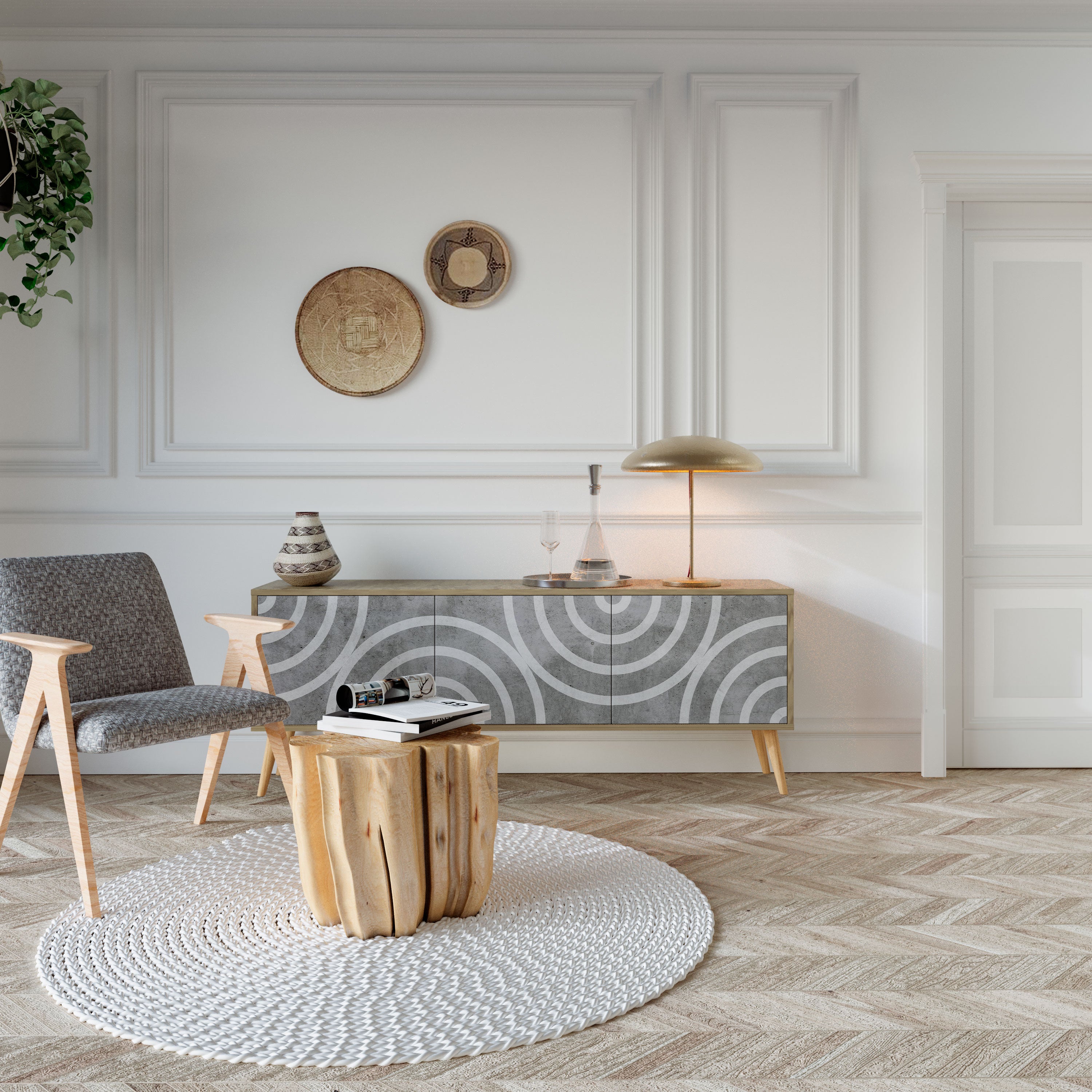 CIRCLE CONCRETE Třídveřový TV stolek