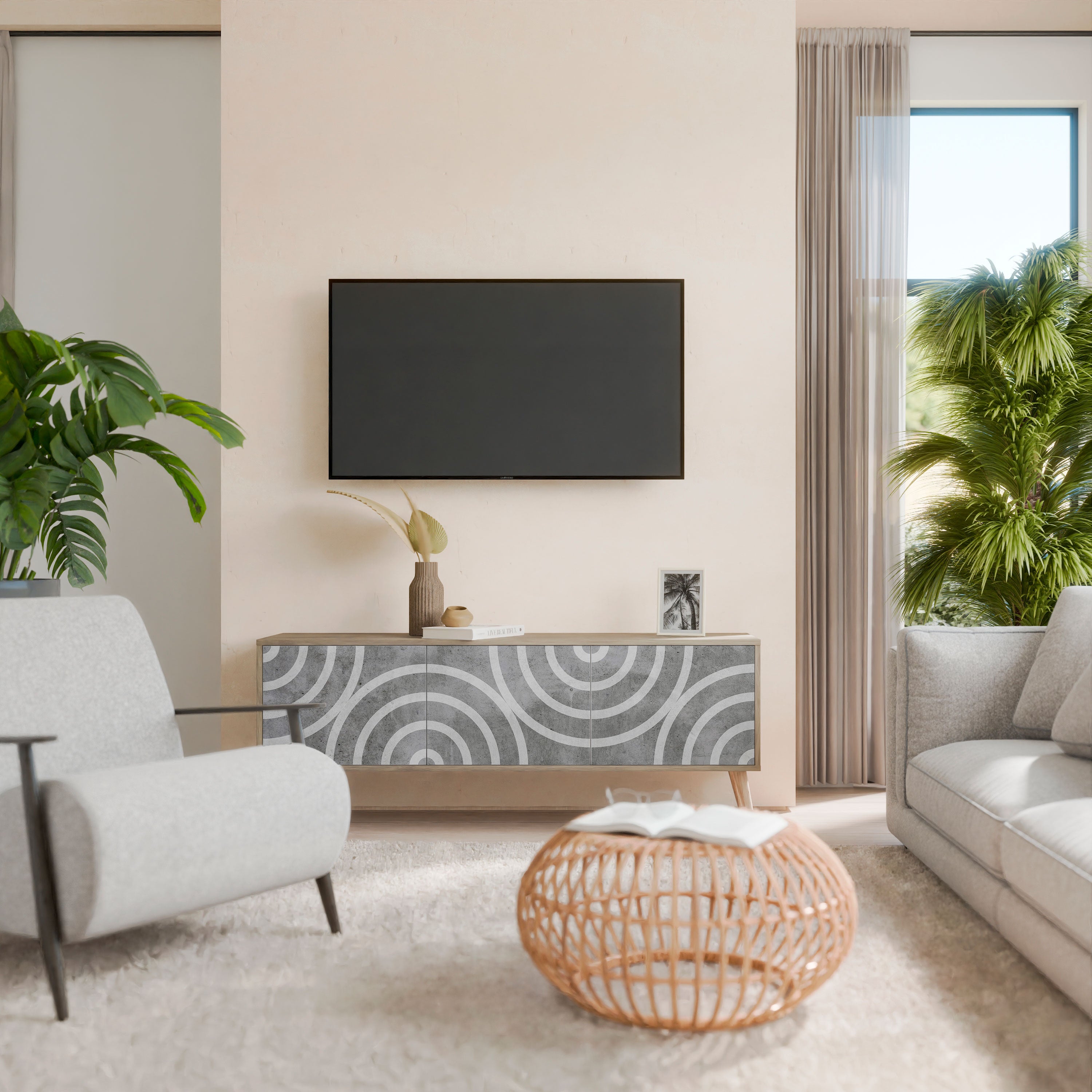 CIRCLE CONCRETE Třídveřový TV stolek