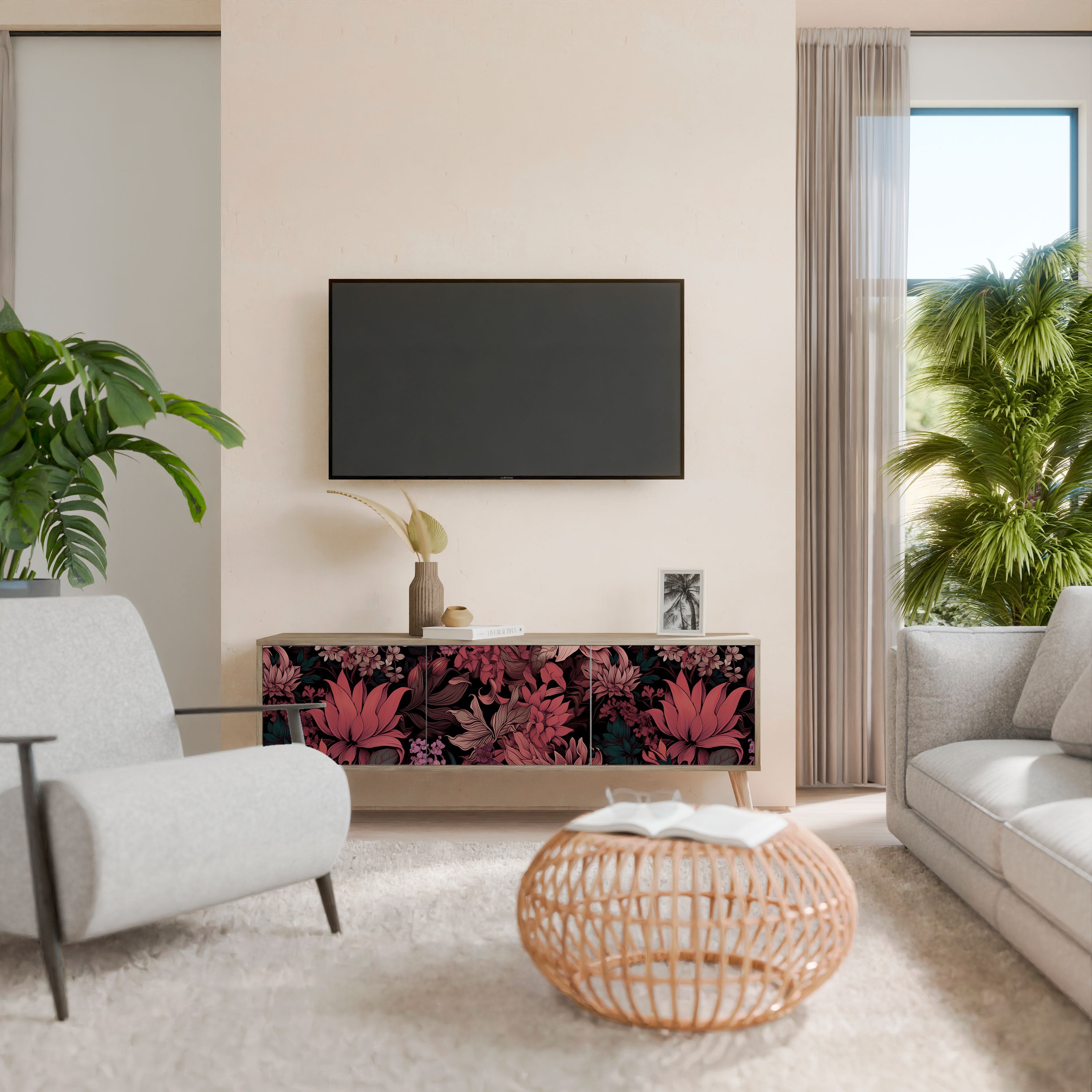 FLORAL WHISPER Mueble de TV de 3 Puertas