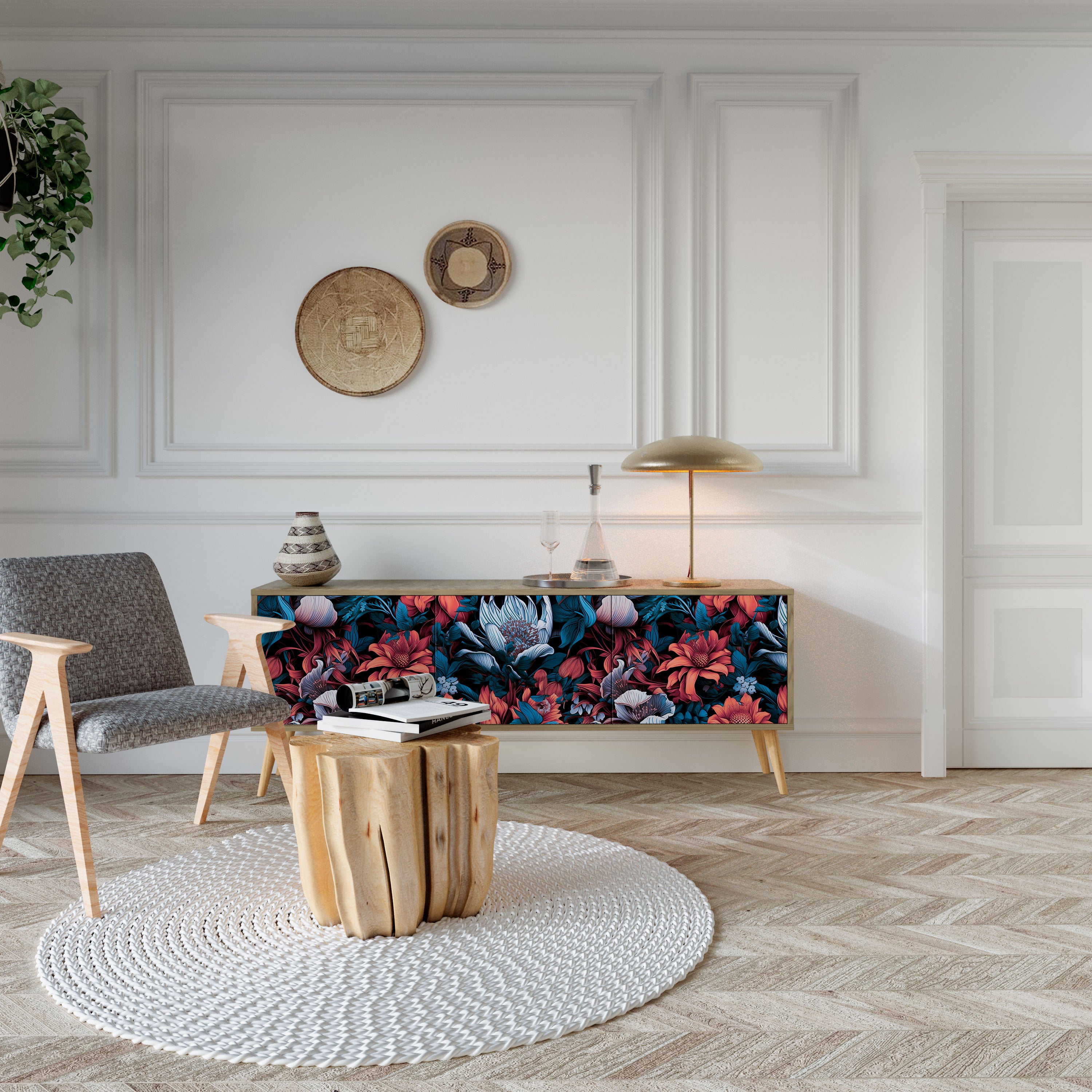 ETHEREAL BLOSSOMS Mueble de TV de 3 Puertas