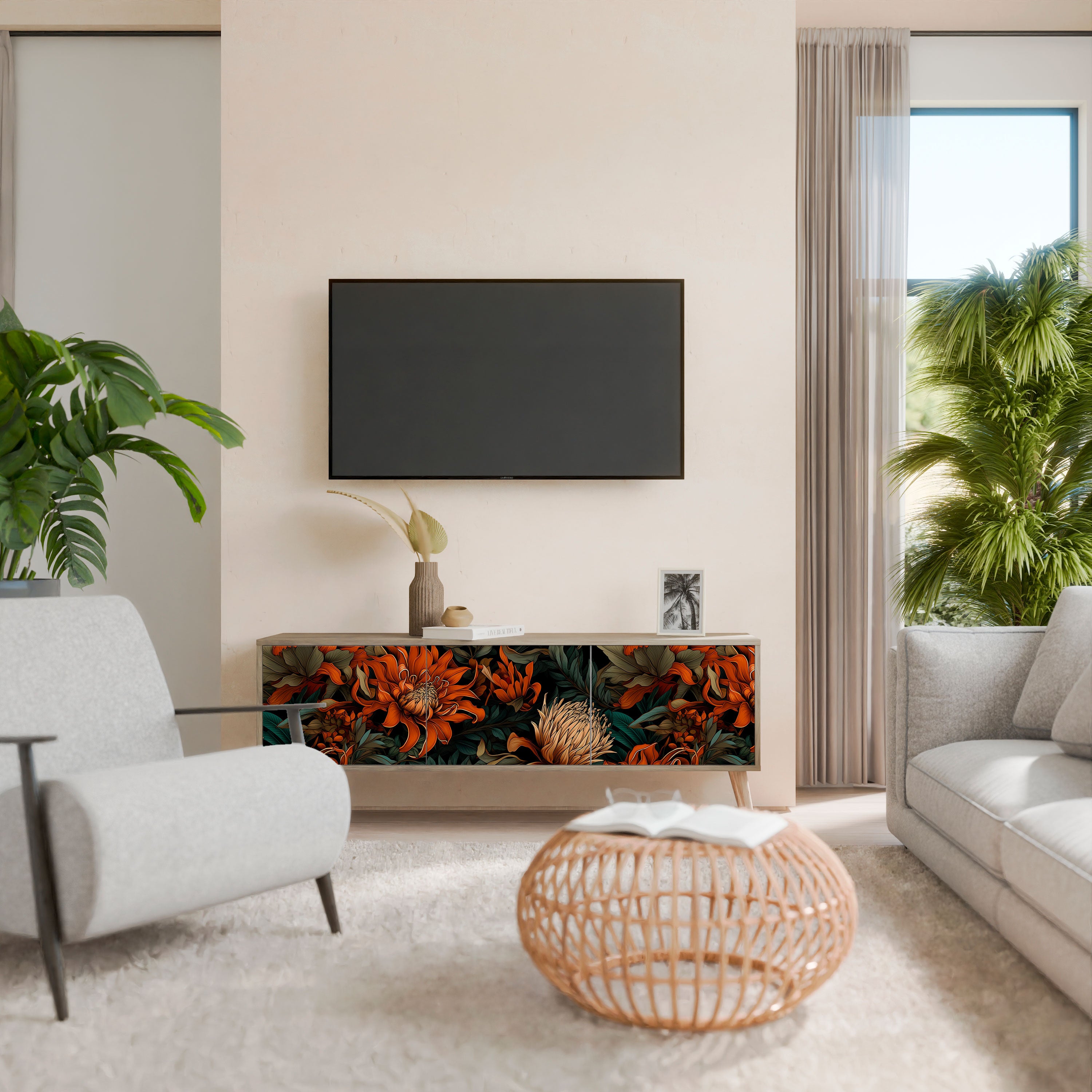 DAWN BLOOM Mueble de TV de 3 Puertas
