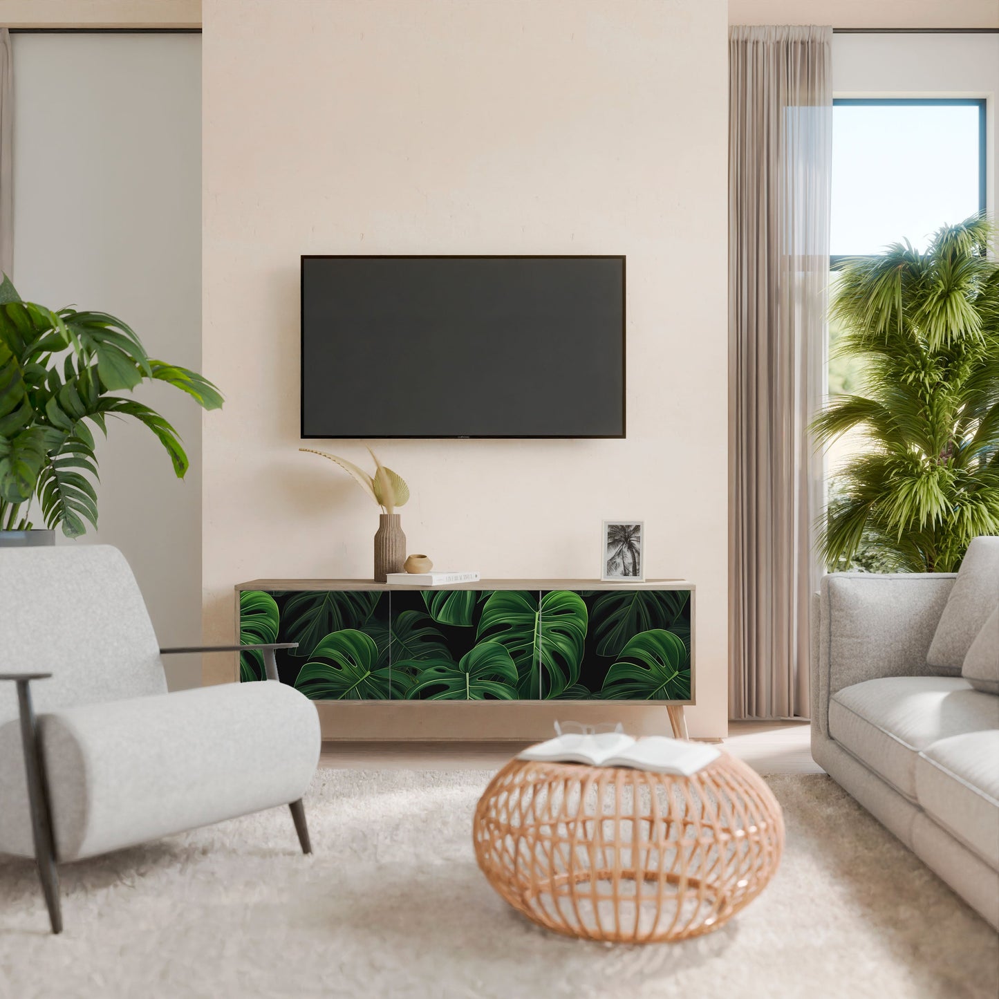 Mobile TV INFINITE MONSTERA a 3 ante effetto rovere