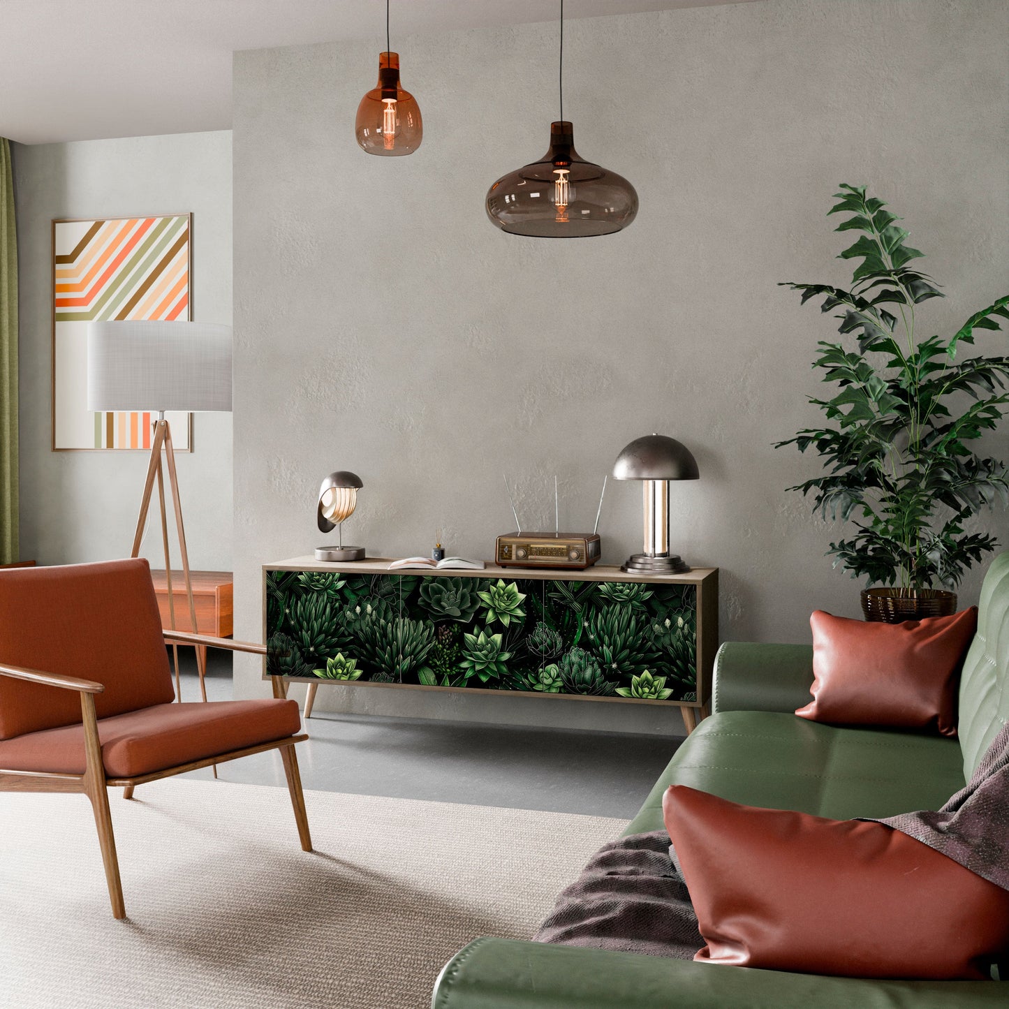 Mobile TV a 3 ante SUCCULENT JUNGLE in effetto rovere