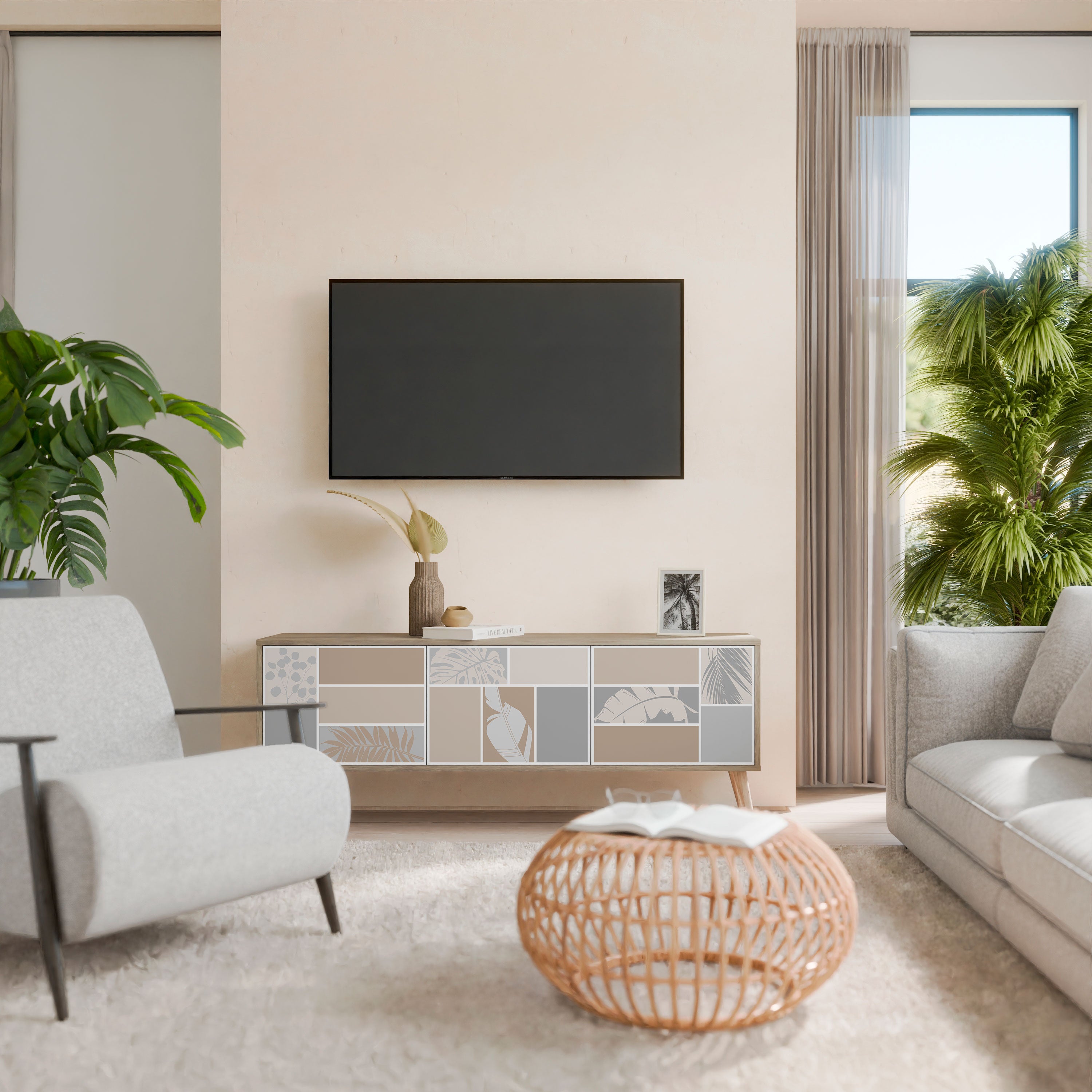 TROPICAL SHAPES Třídveřový TV stolek