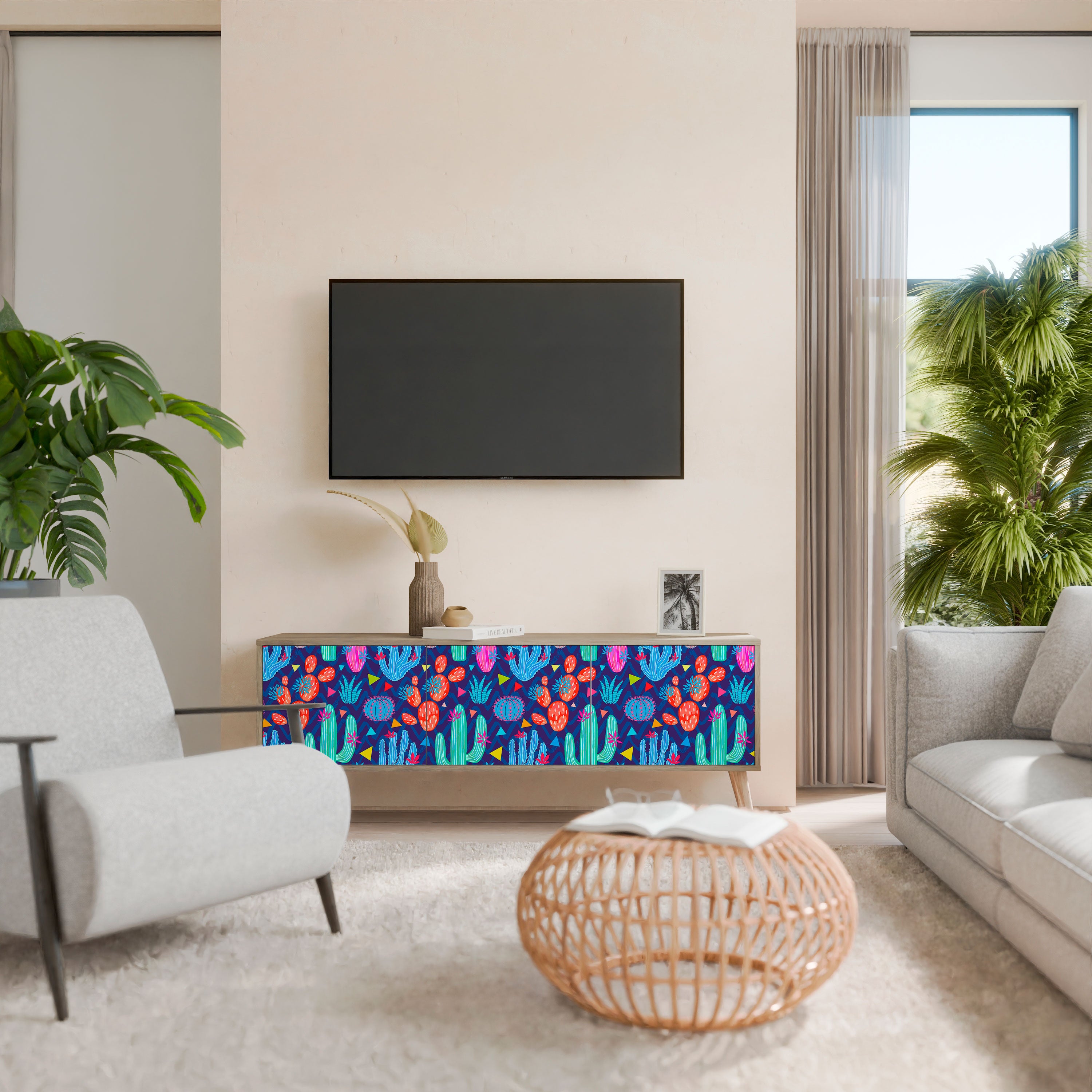 CACTUS VIBES Třídveřový TV stolek
