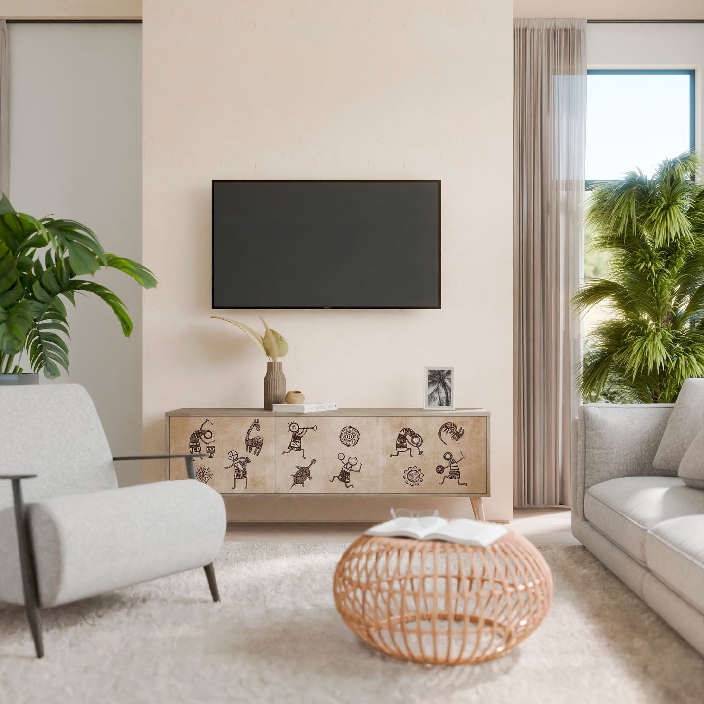 Mobile TV a 3 ante in stile africano effetto rovere