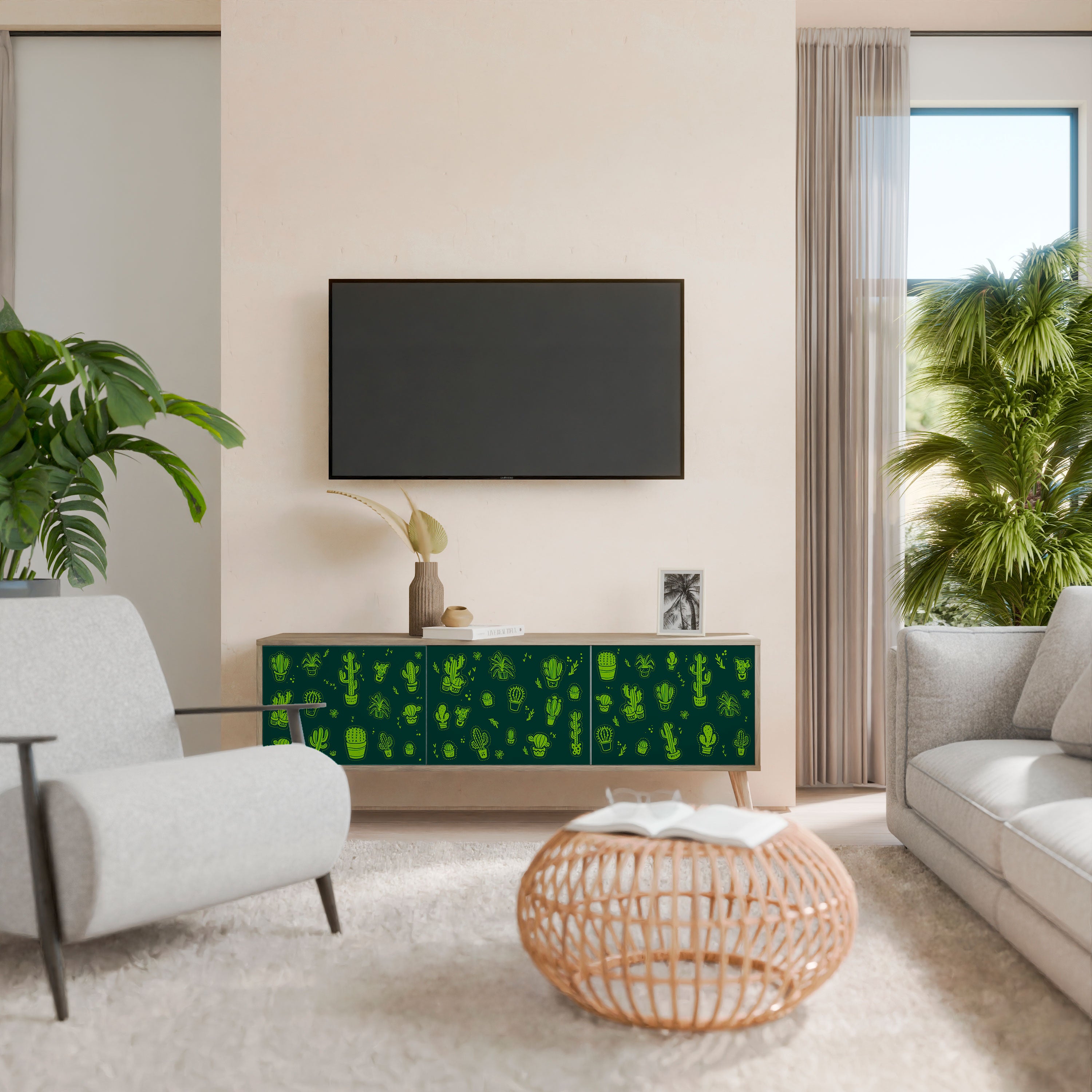 DESERT GREEN Třídveřový TV stolek