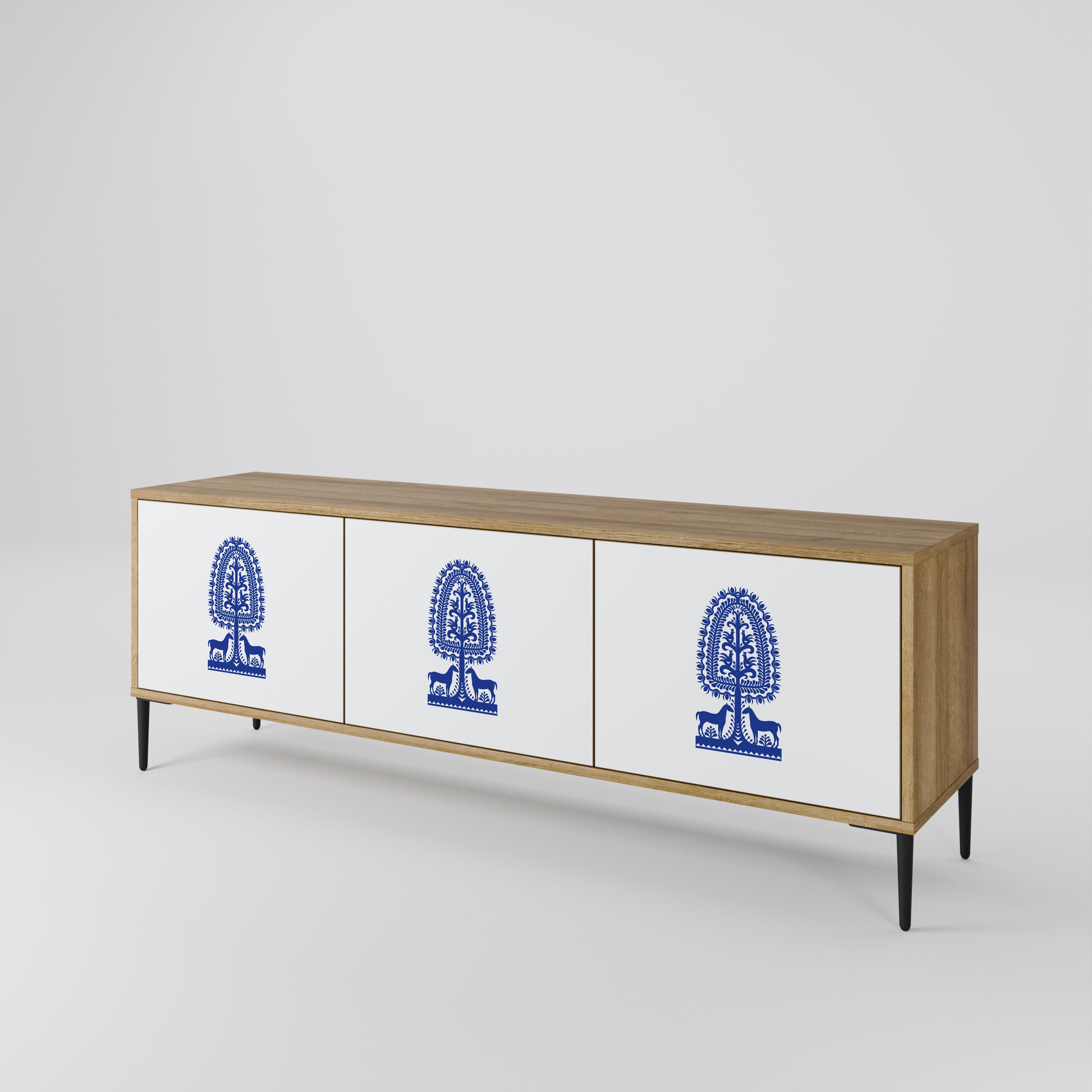 POLISH FOLK ART Třídveřový TV stolek