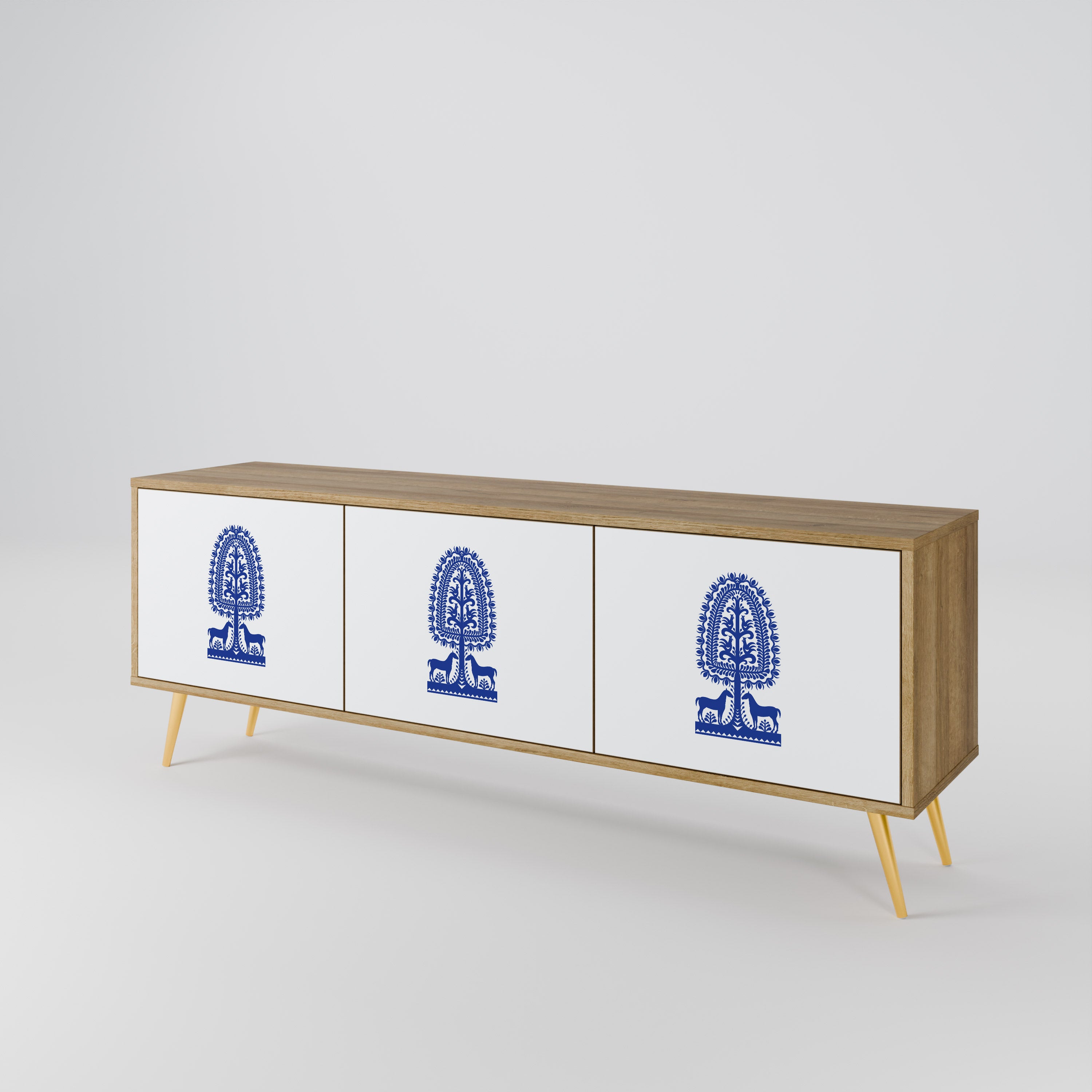 POLISH FOLK ART Třídveřový TV stolek